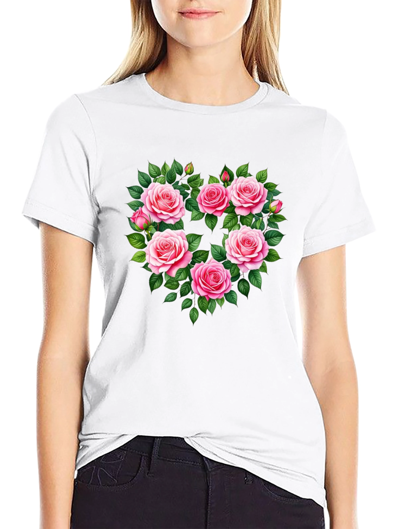 Floral Heart Graphic T-Shirt - Romantic Roses Tee