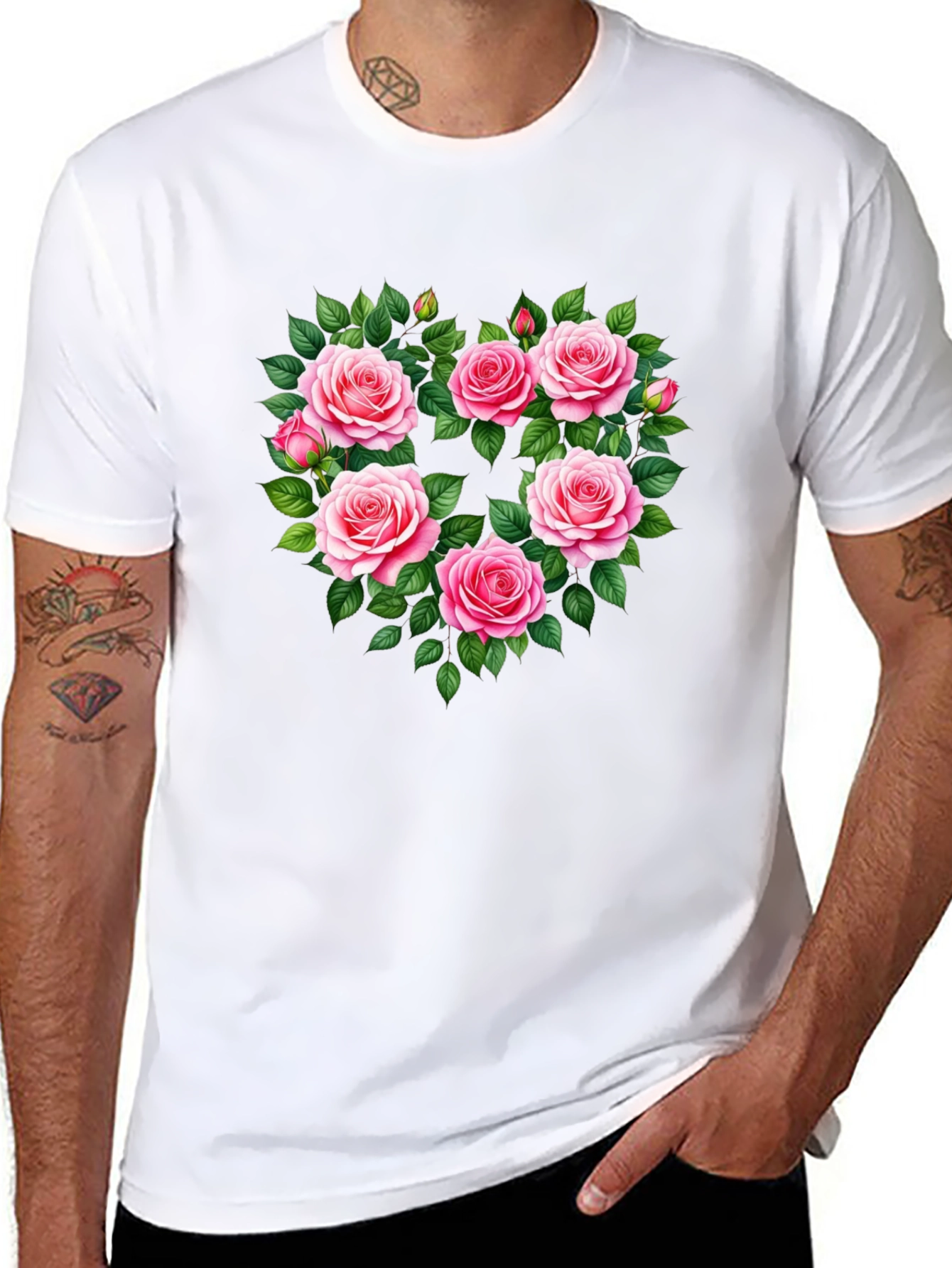 Floral Heart Graphic T-Shirt - Romantic Roses Tee