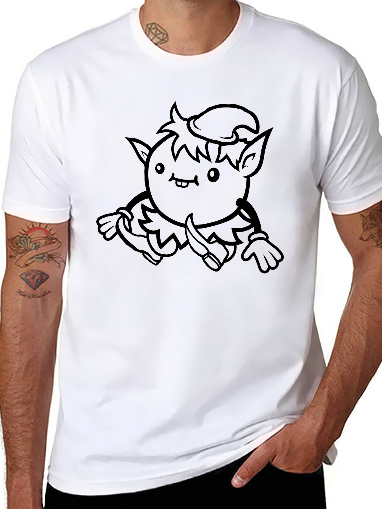 Cute Cartoon Elf Black Graphic Tee