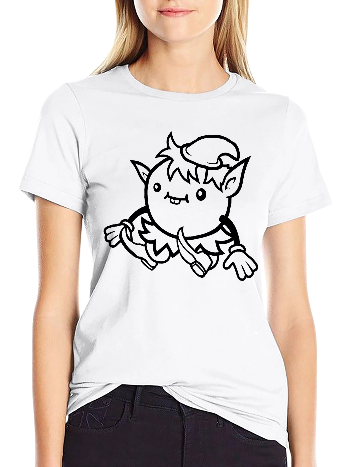 Cute Cartoon Elf Black Graphic Tee