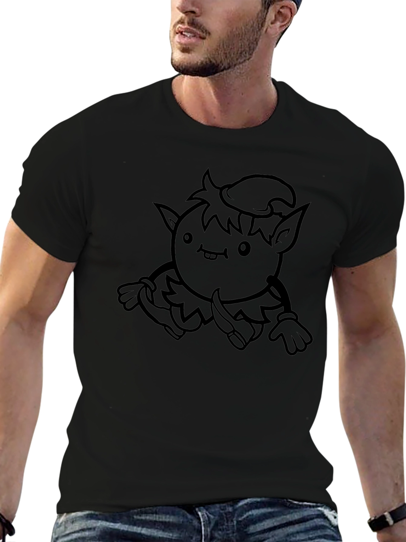 Cute Cartoon Elf Black Graphic Tee