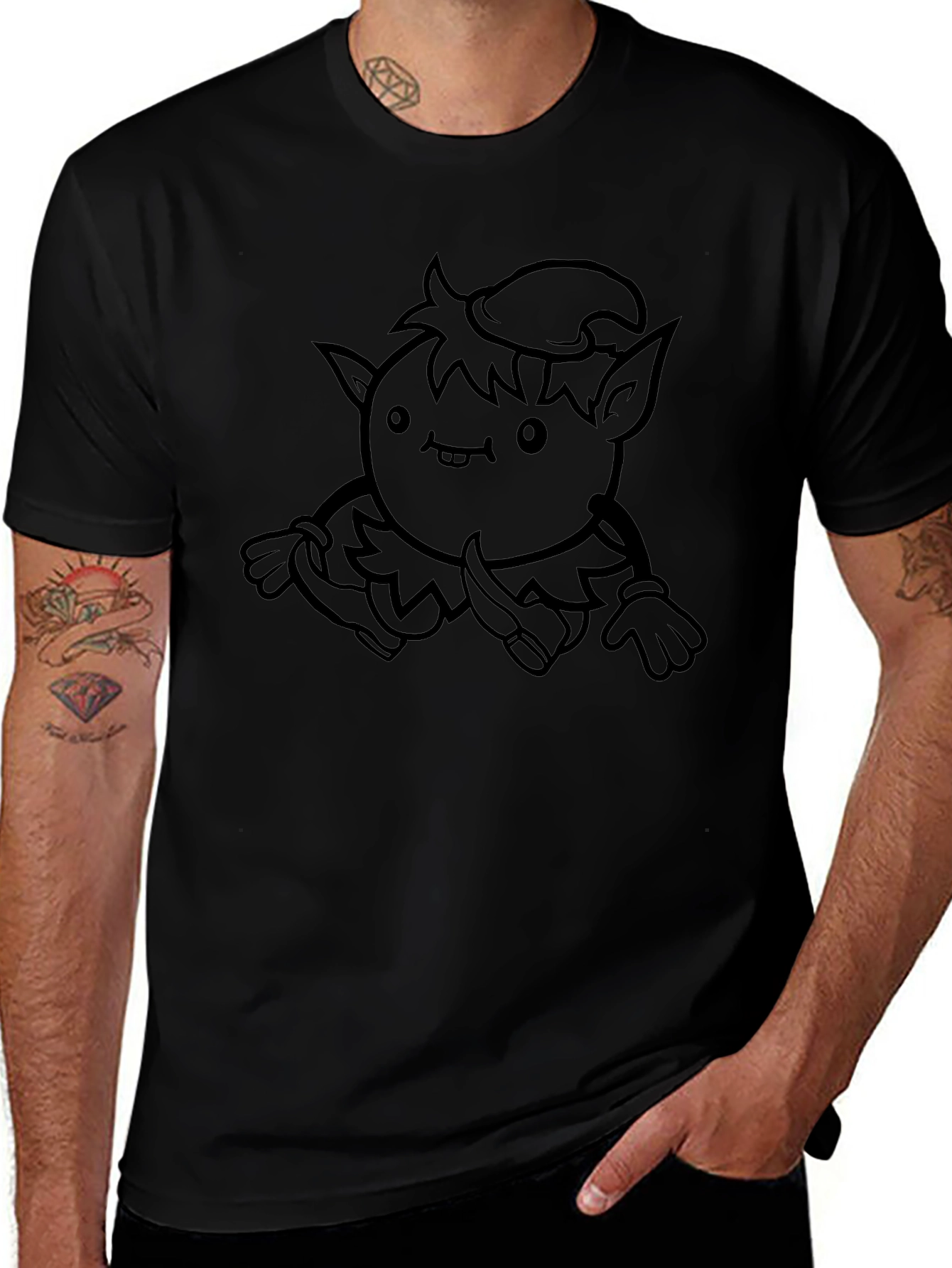Cute Cartoon Elf Black Graphic Tee