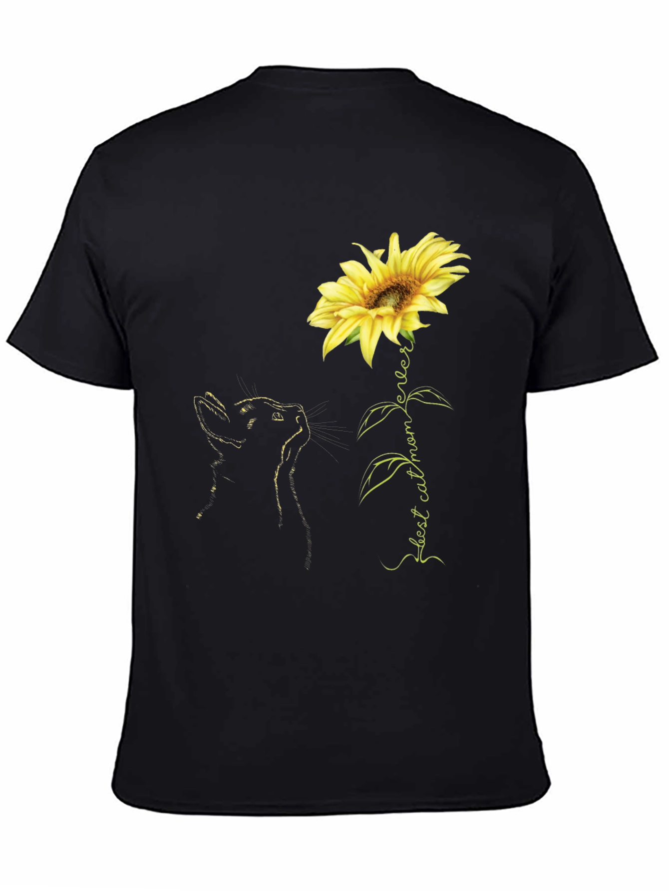 Best Cat Mom Ever Sunflower Black T-Shirt