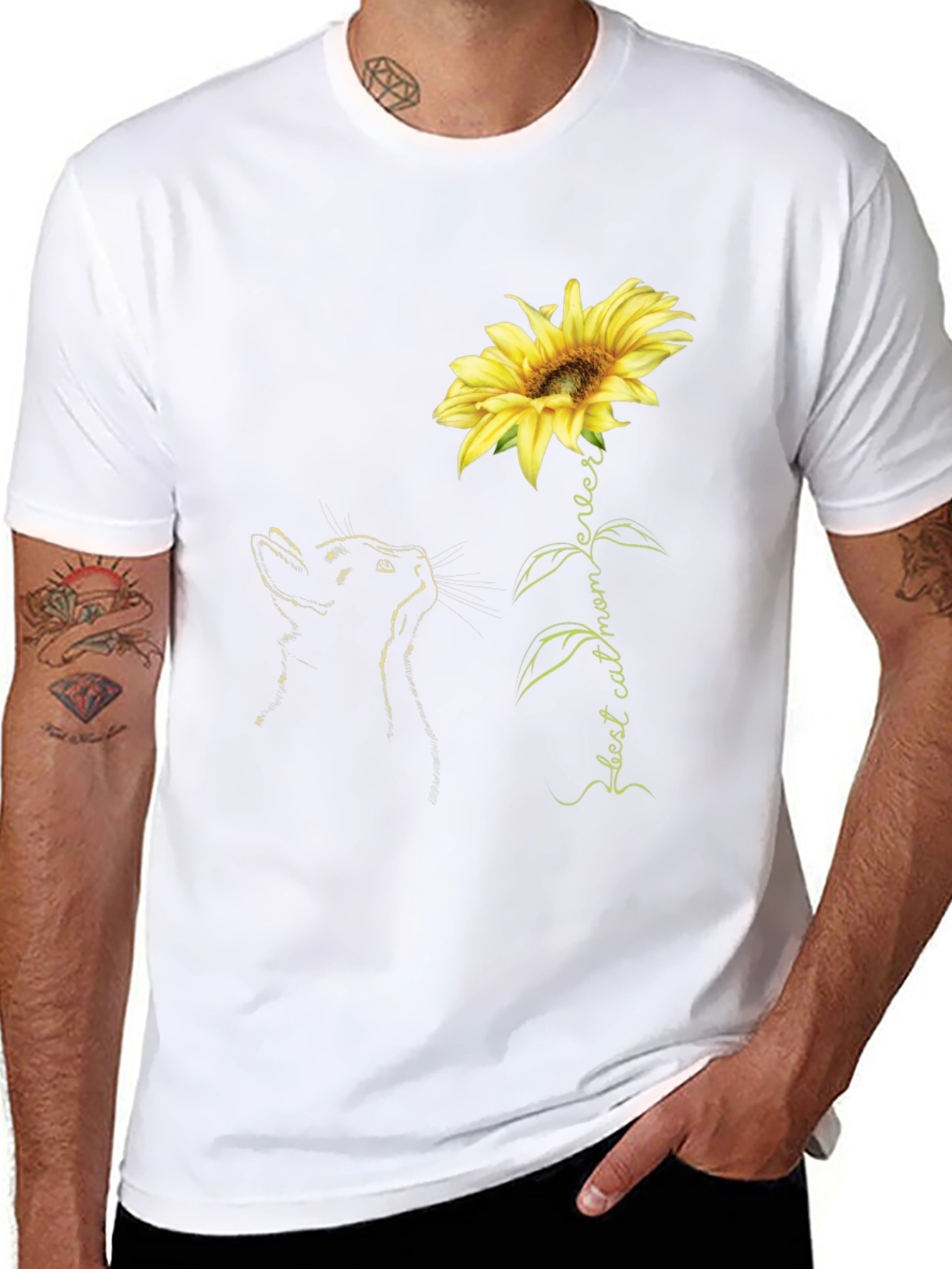 Best Cat Mom Ever Sunflower Black T-Shirt