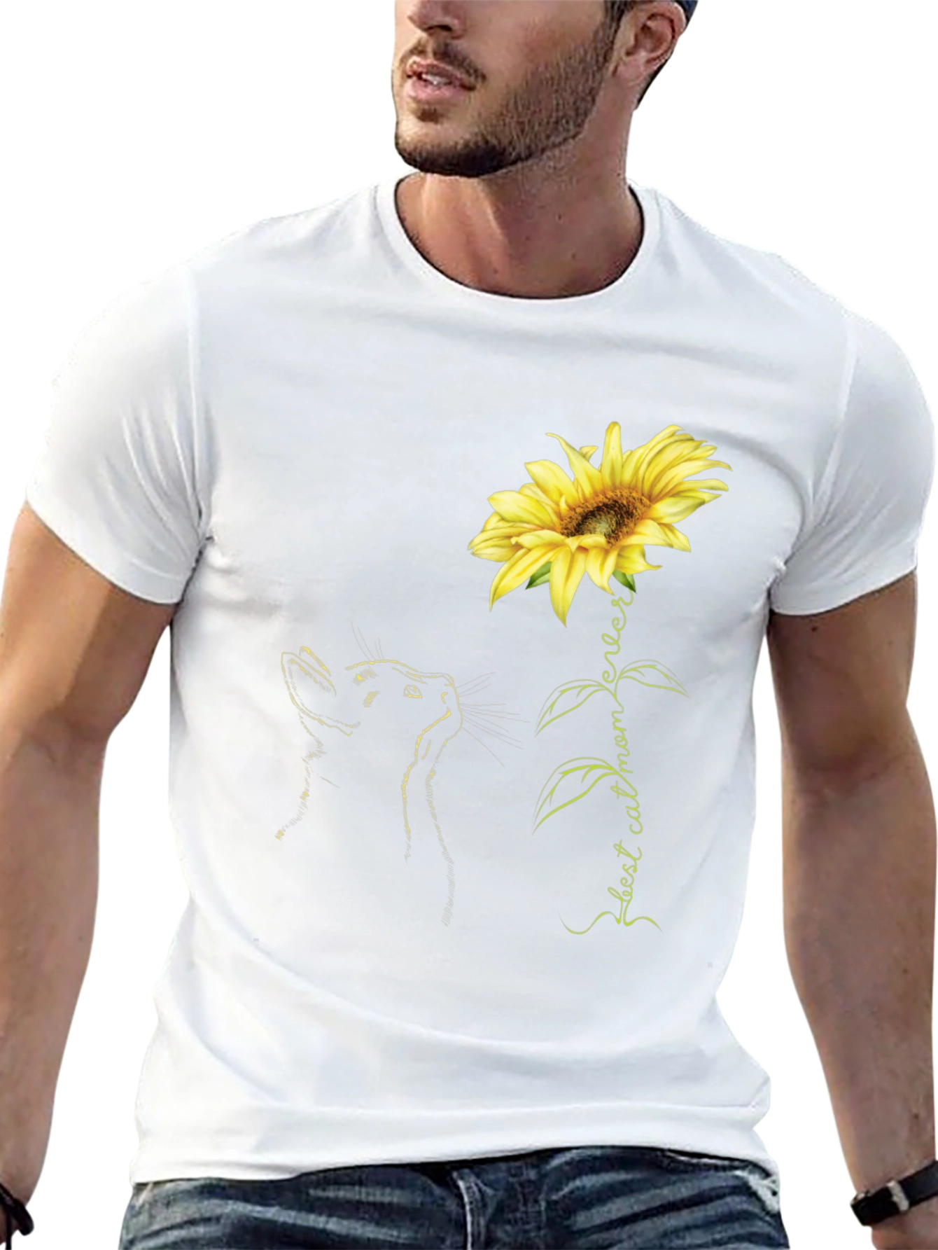 Best Cat Mom Ever Sunflower Black T-Shirt