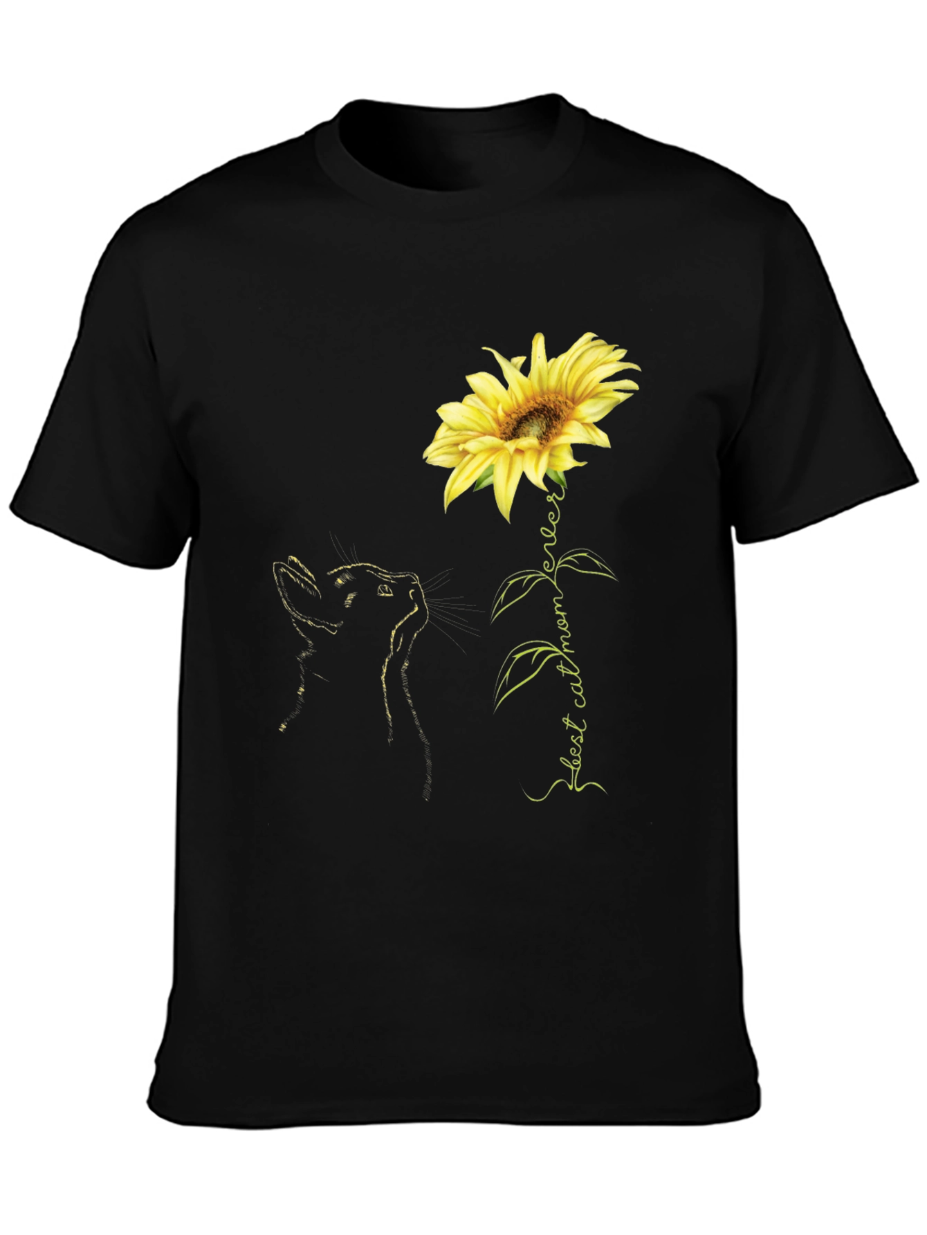 Best Cat Mom Ever Sunflower Black T-Shirt