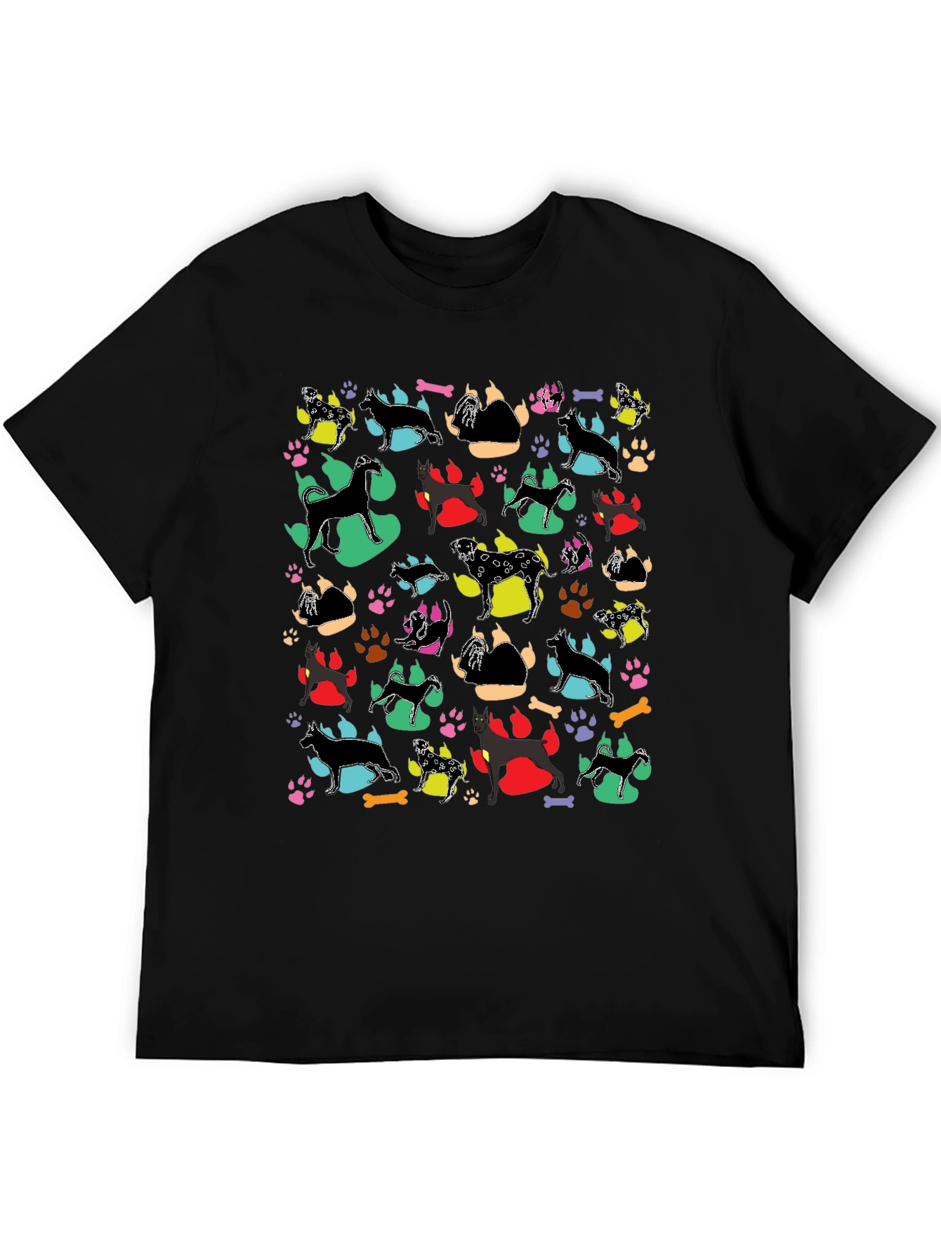 Dog Breed Pattern Black T-Shirt