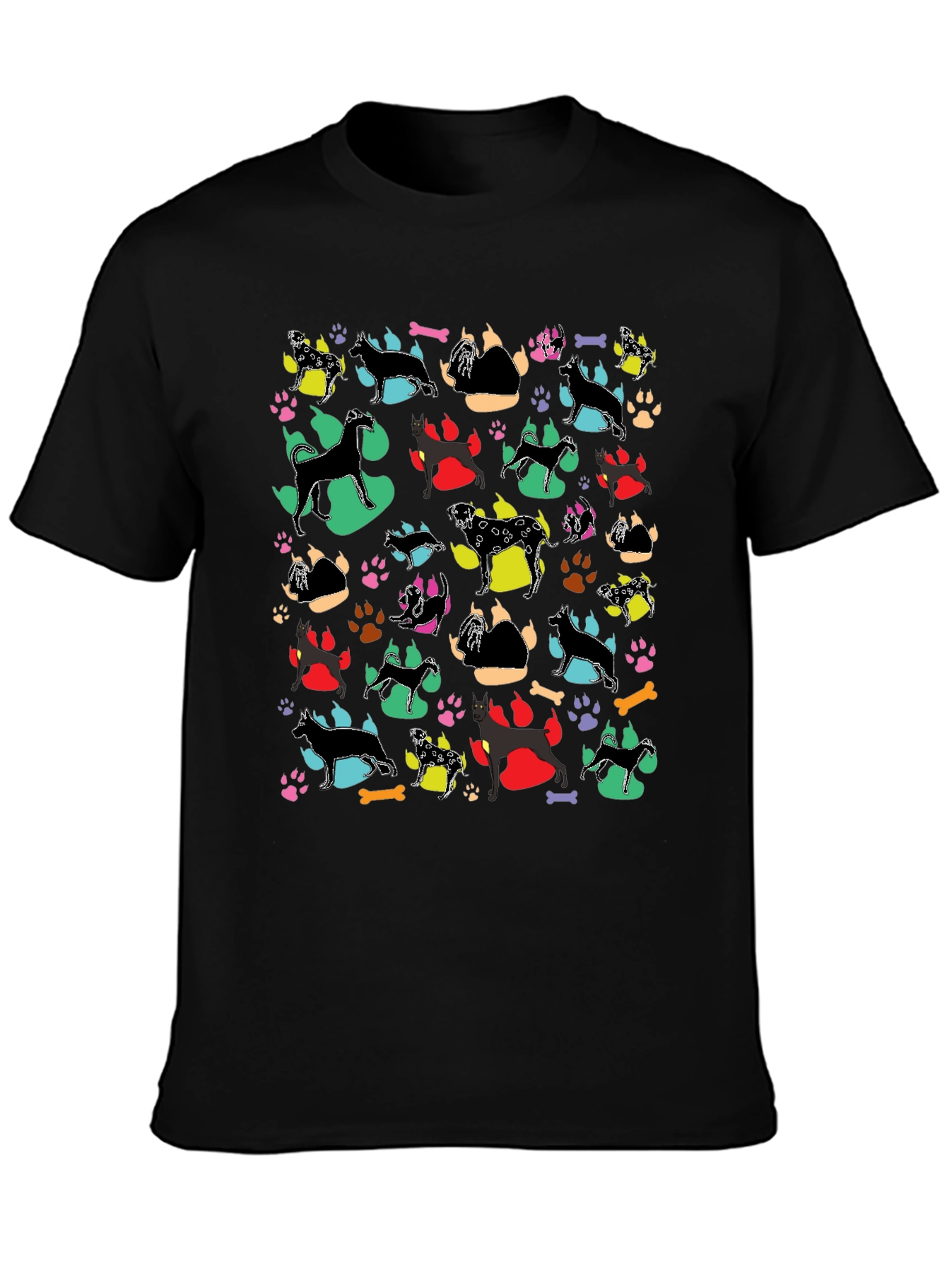 Dog Breed Pattern Black T-Shirt