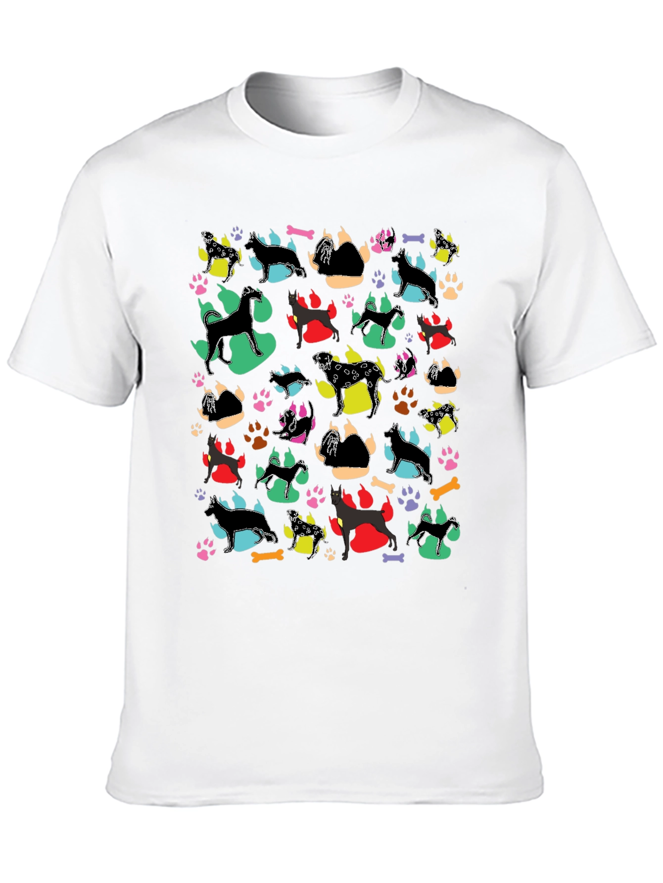 Dog Breed Pattern Black T-Shirt