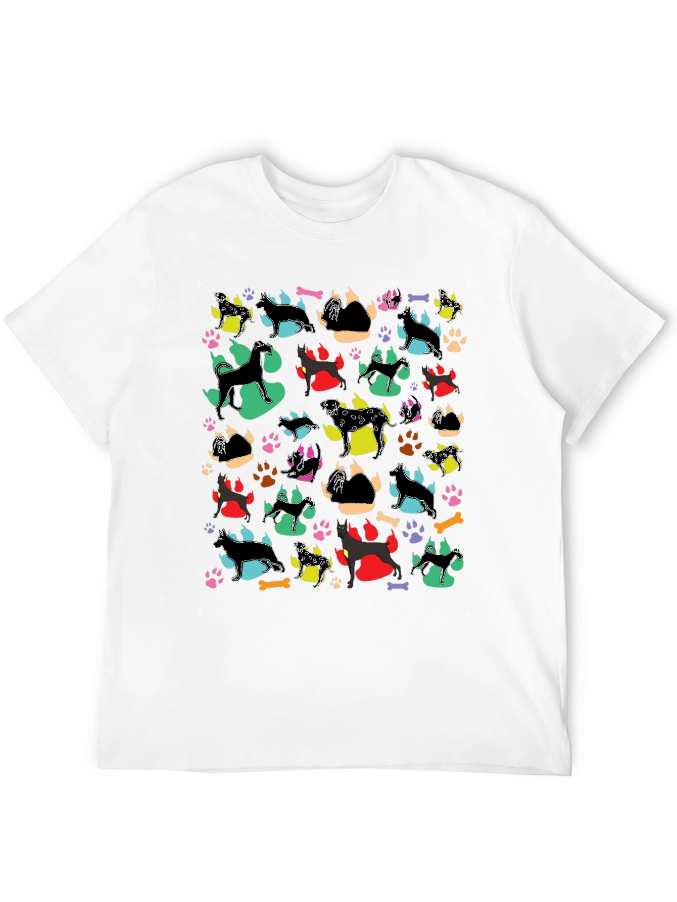 Dog Breed Pattern Black T-Shirt