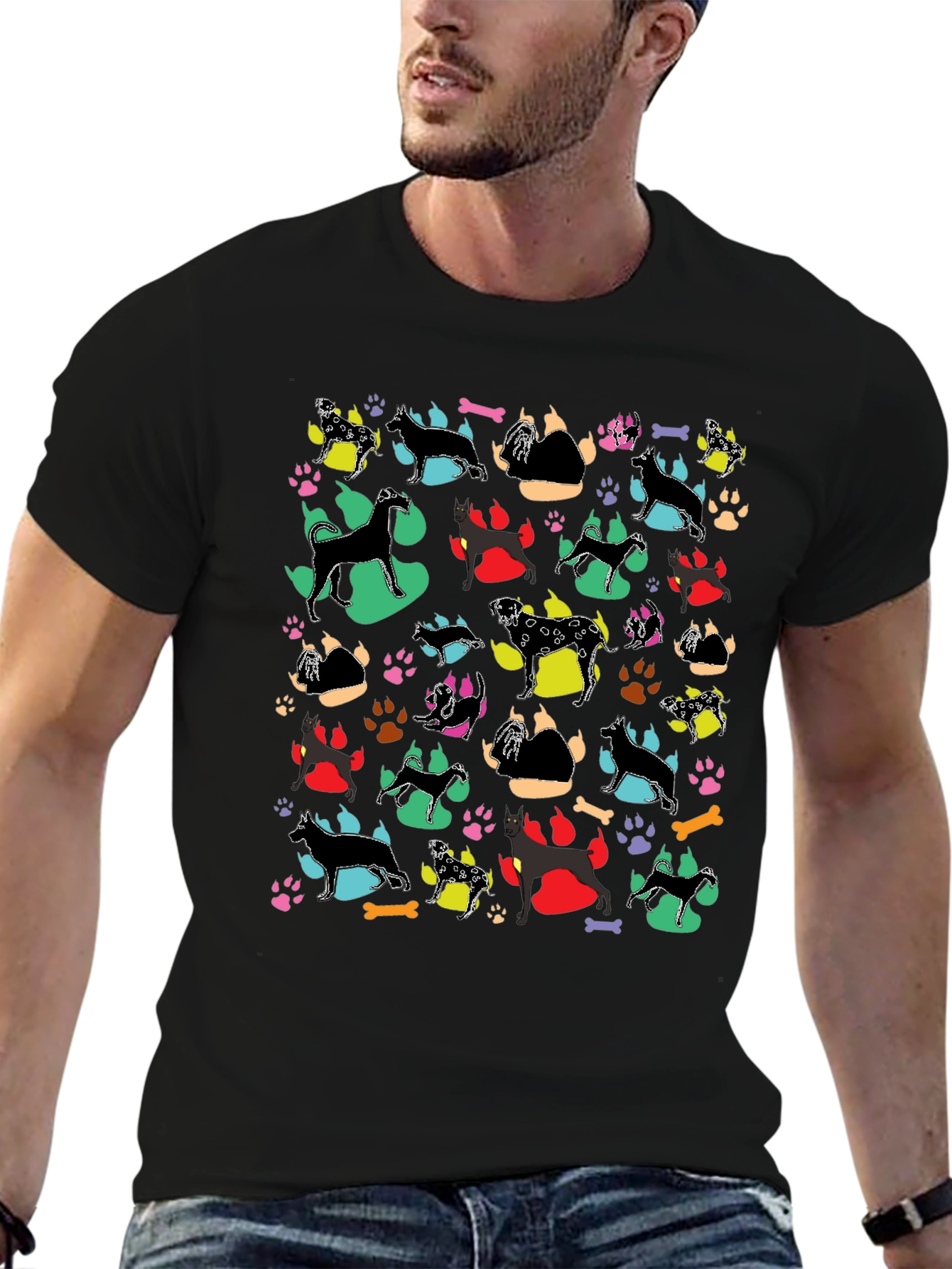 Dog Breed Pattern Black T-Shirt