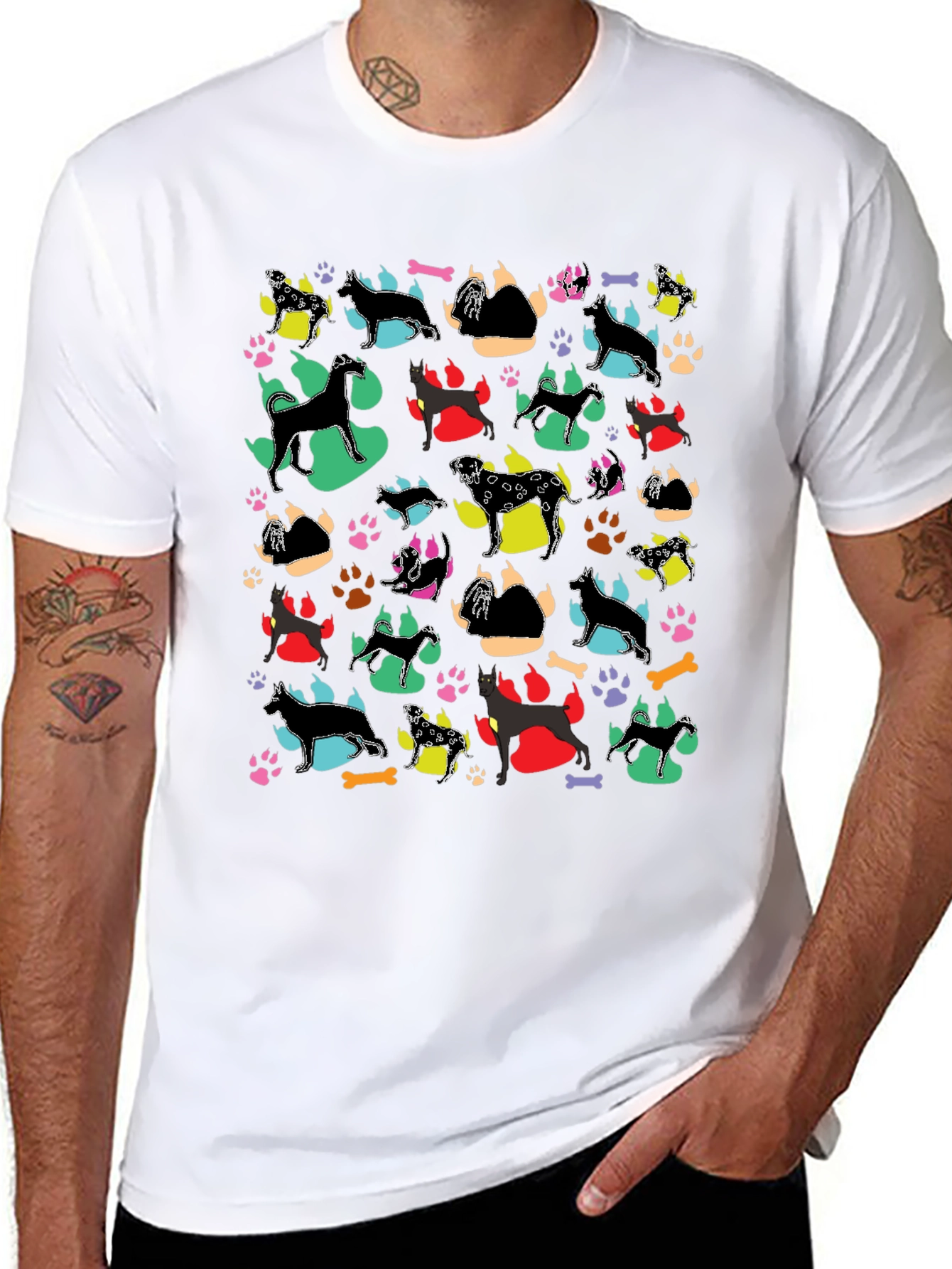 Dog Breed Pattern Black T-Shirt