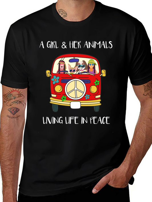 A Girl & Her Animals Living Life in Peace T-Shirt