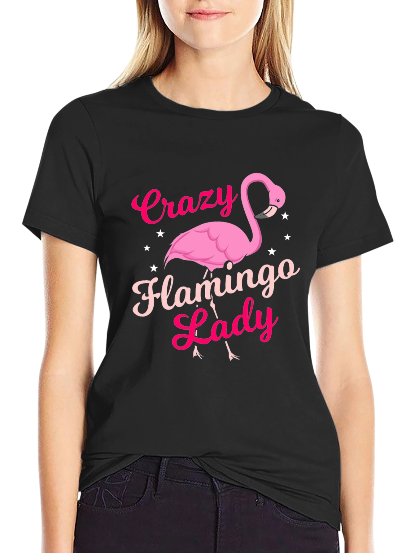 Crazy Flamingo Lady T-Shirt - Novelty Graphic Tee