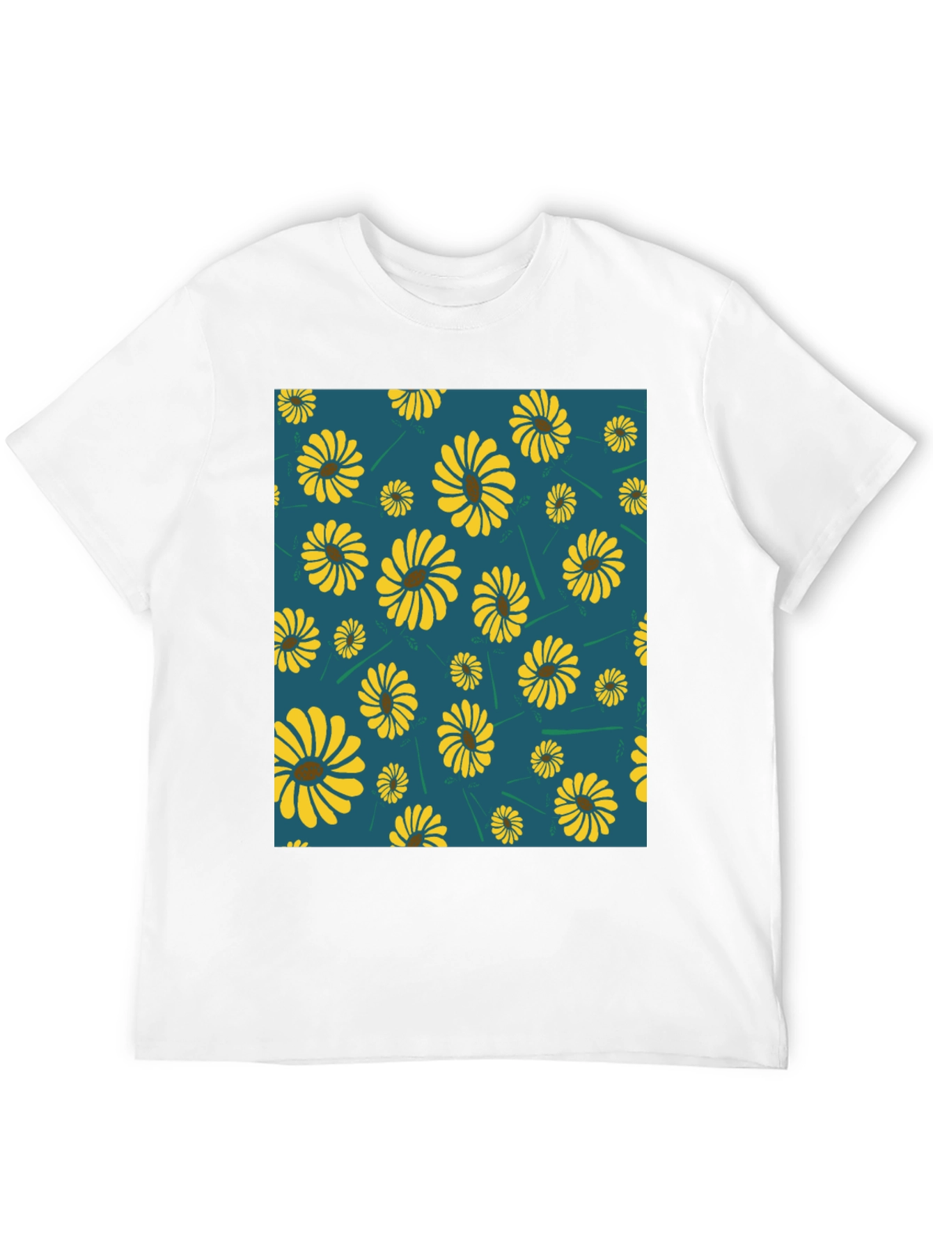 Sunflower Pattern Graphic Tee - Modern Casual Style