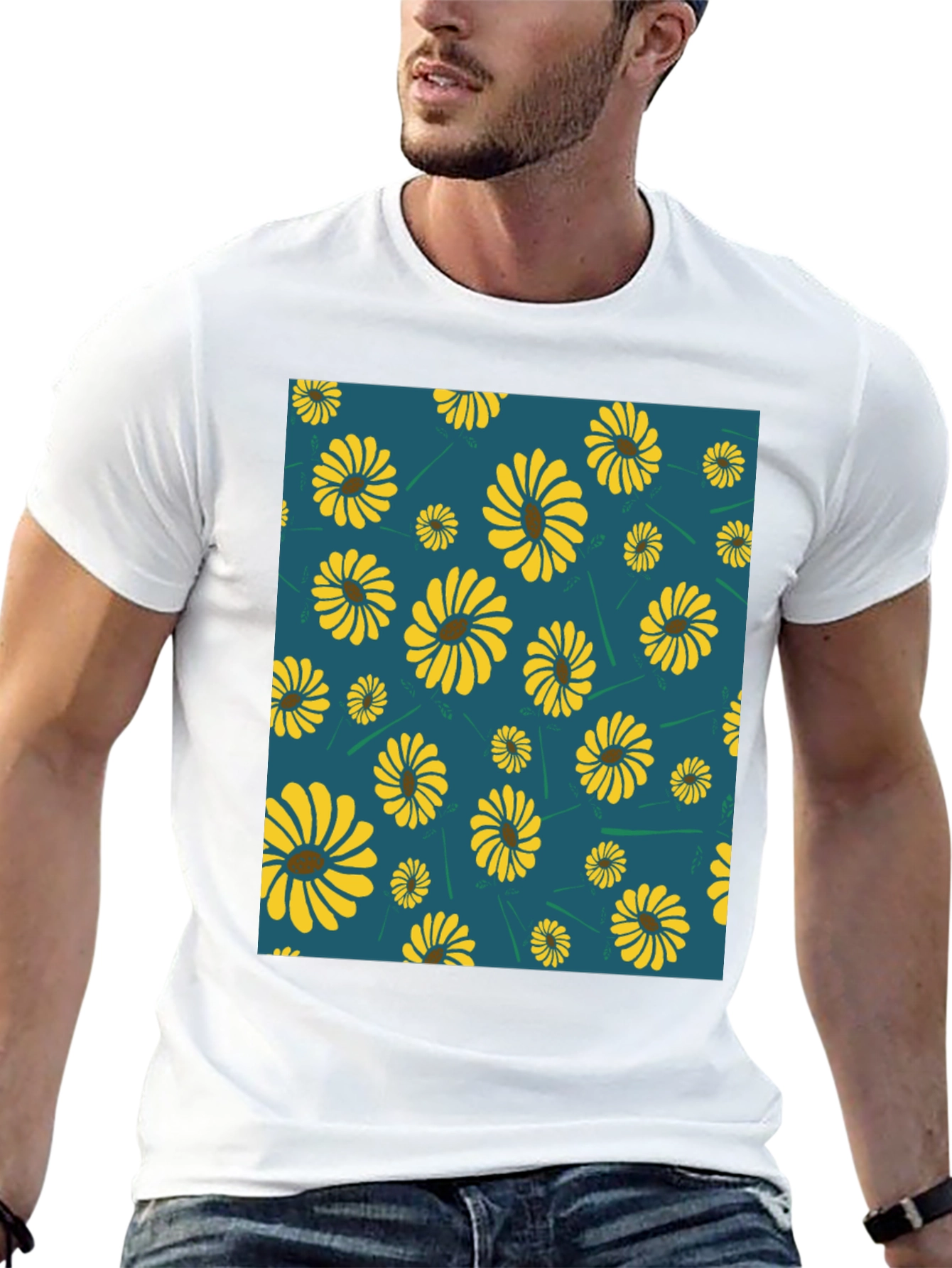 Sunflower Pattern Graphic Tee - Modern Casual Style