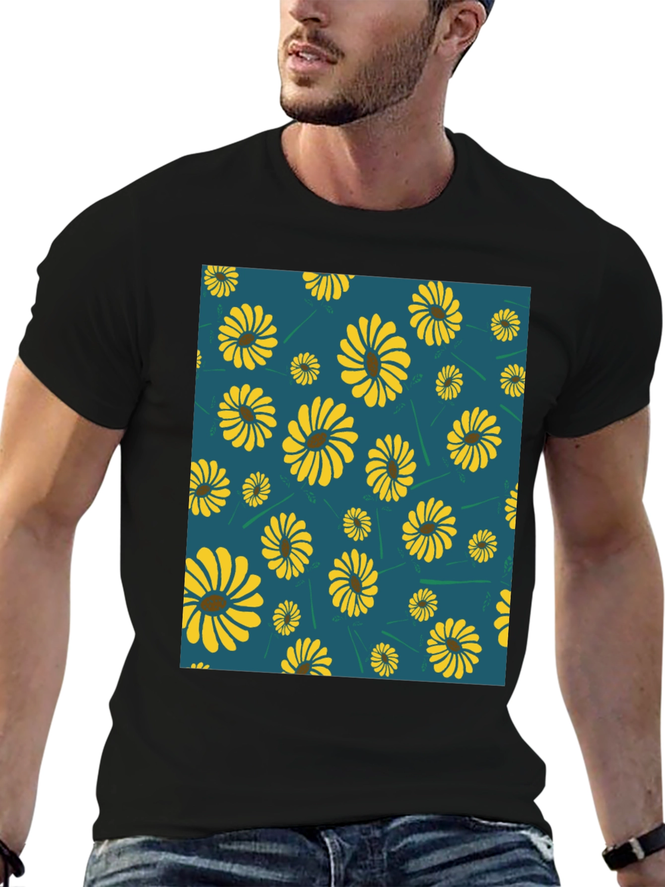 Sunflower Pattern Graphic Tee - Modern Casual Style