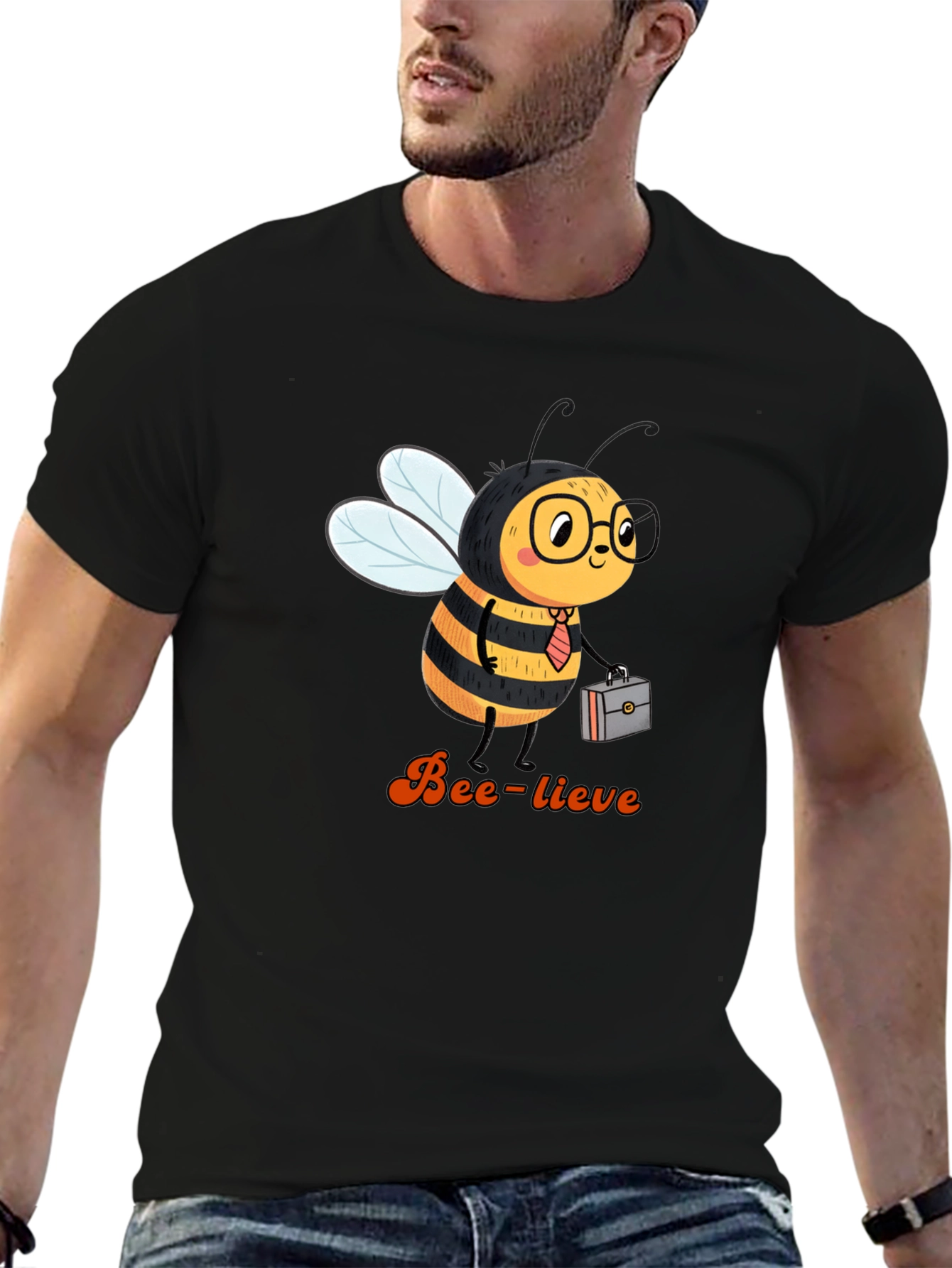 Bee-lieve Graphic Tee - Black Cotton T-Shirt