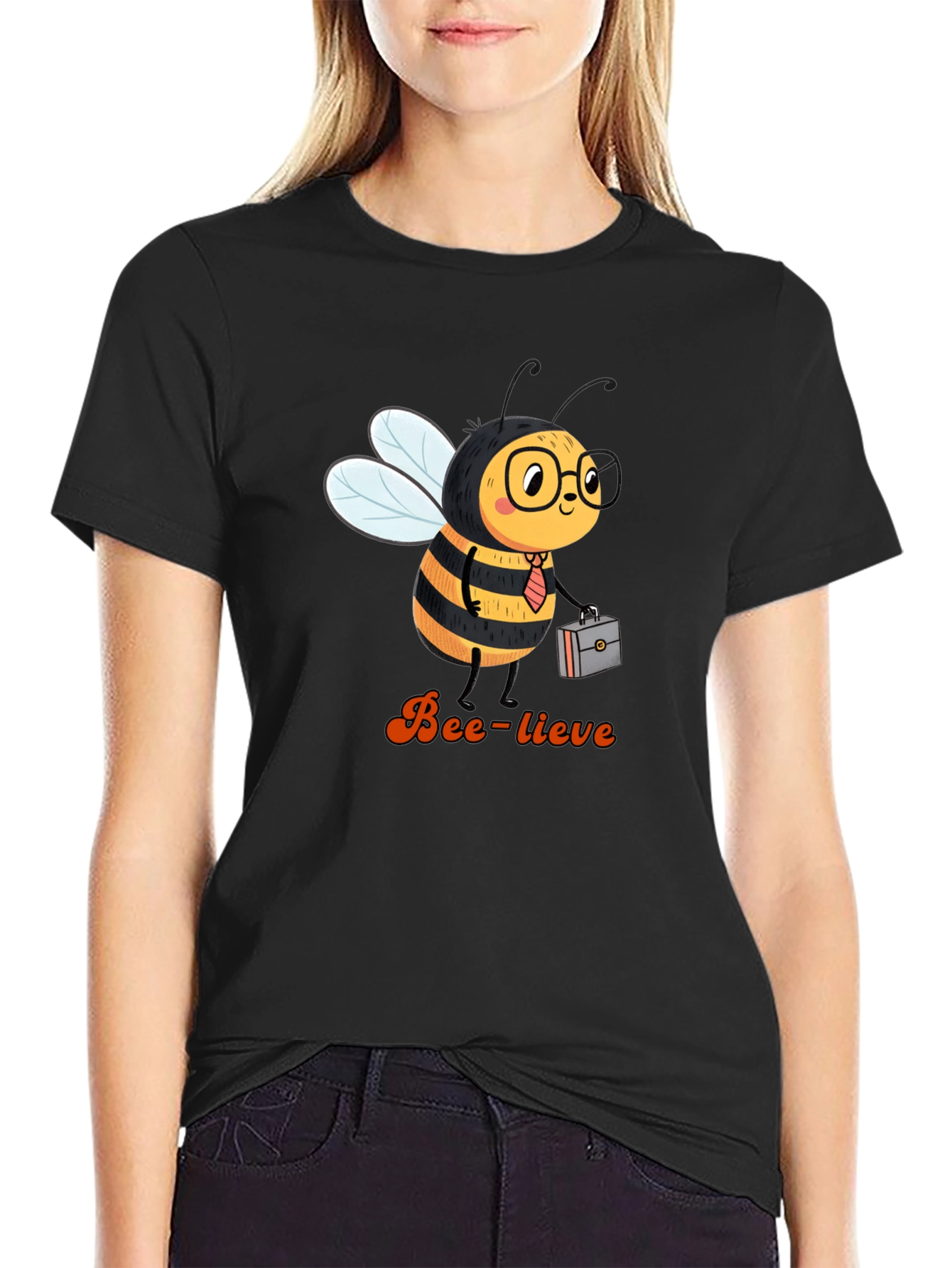 Bee-lieve Graphic Tee - Black Cotton T-Shirt