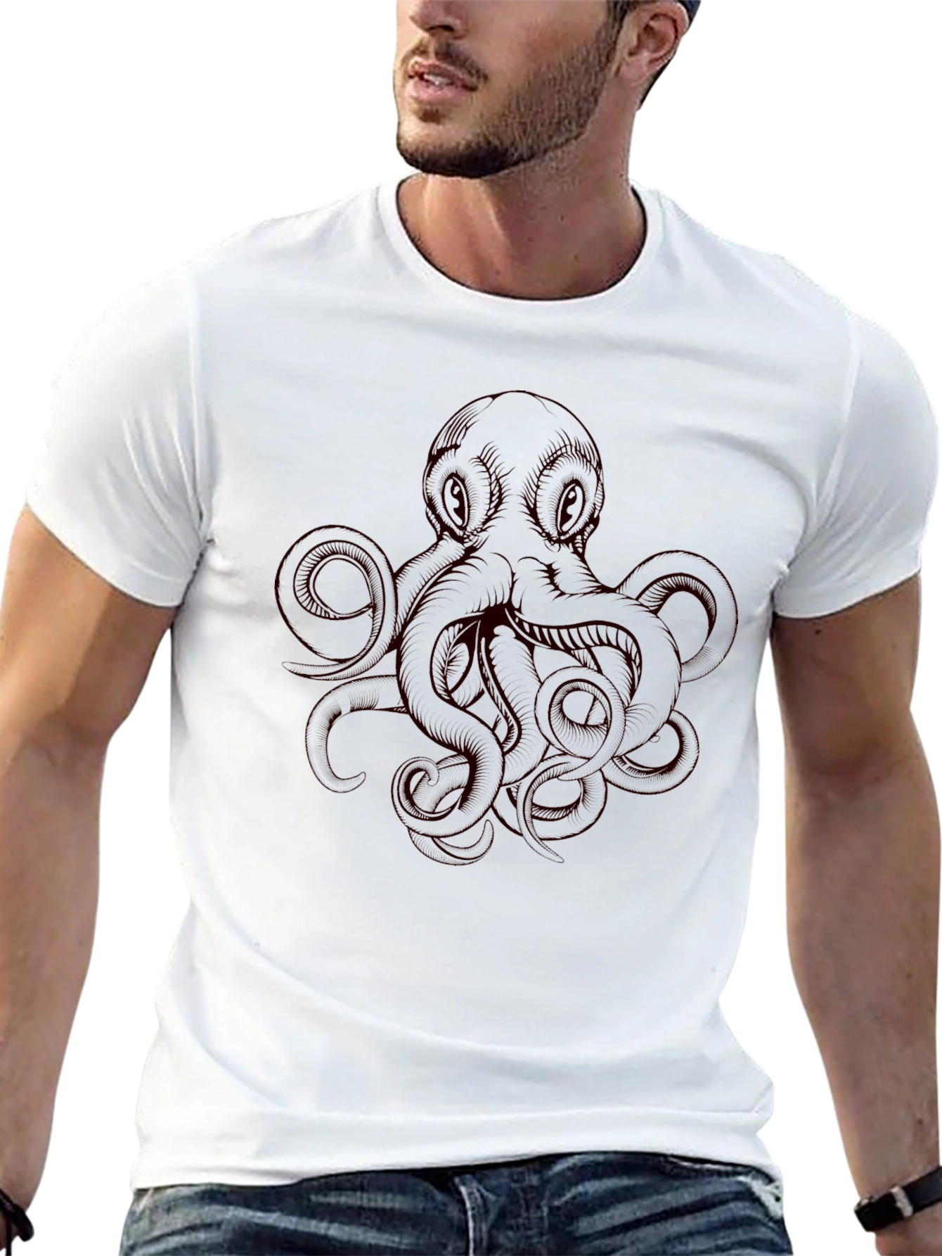 Mens Octopus Graphic T-Shirt - Black
