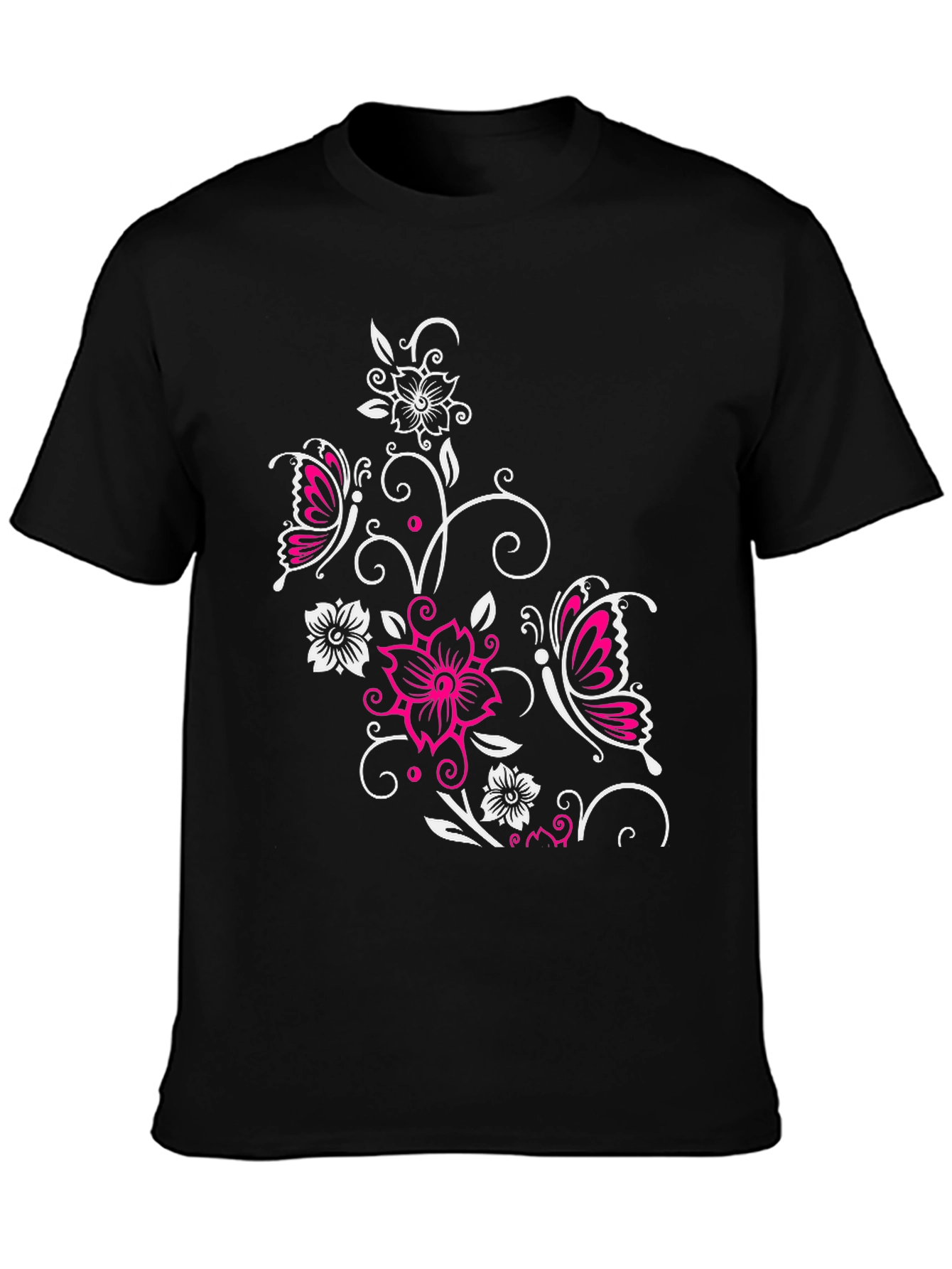 Floral Butterfly Graphic Black T-Shirt