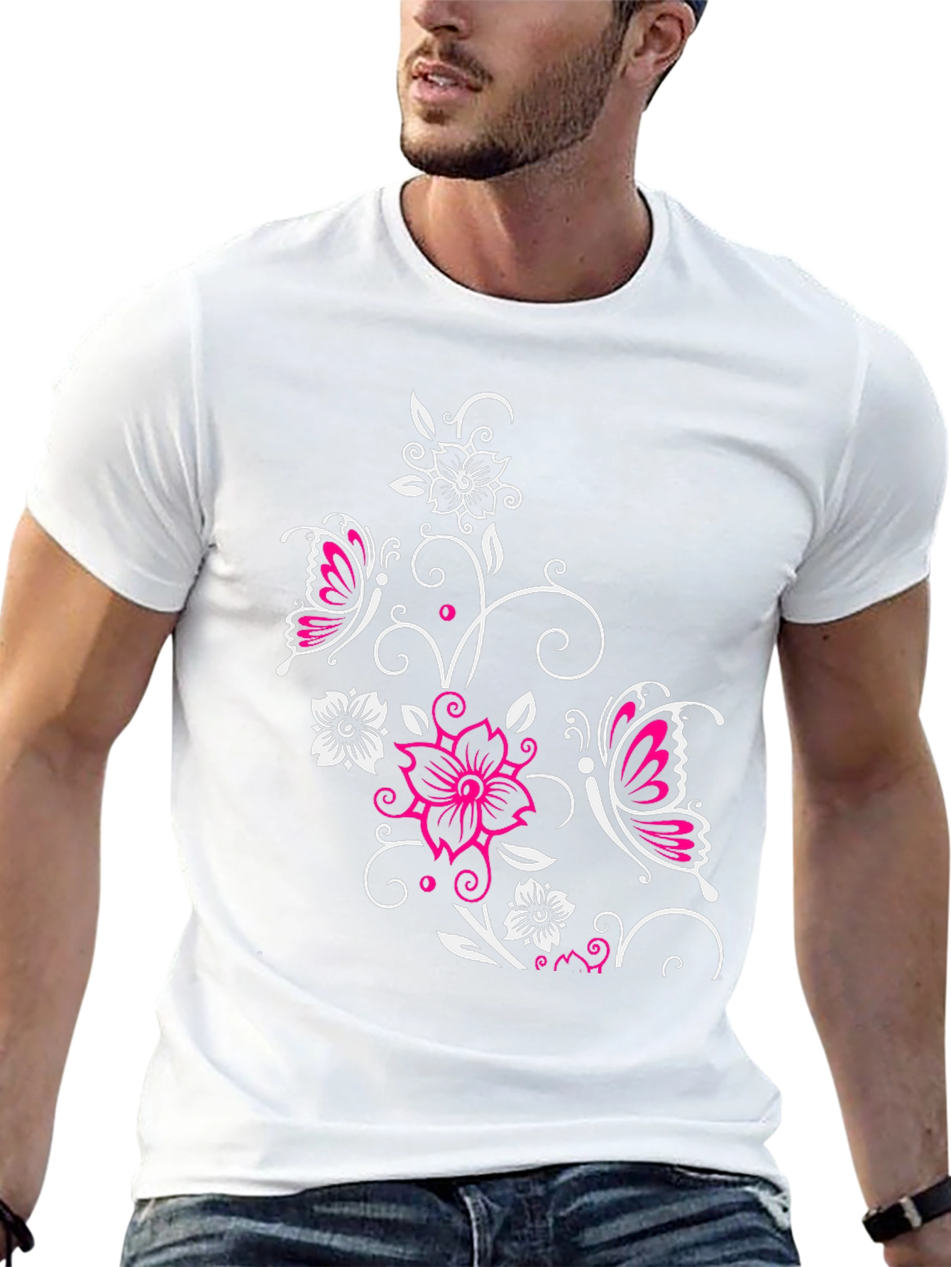 Floral Butterfly Graphic Black T-Shirt