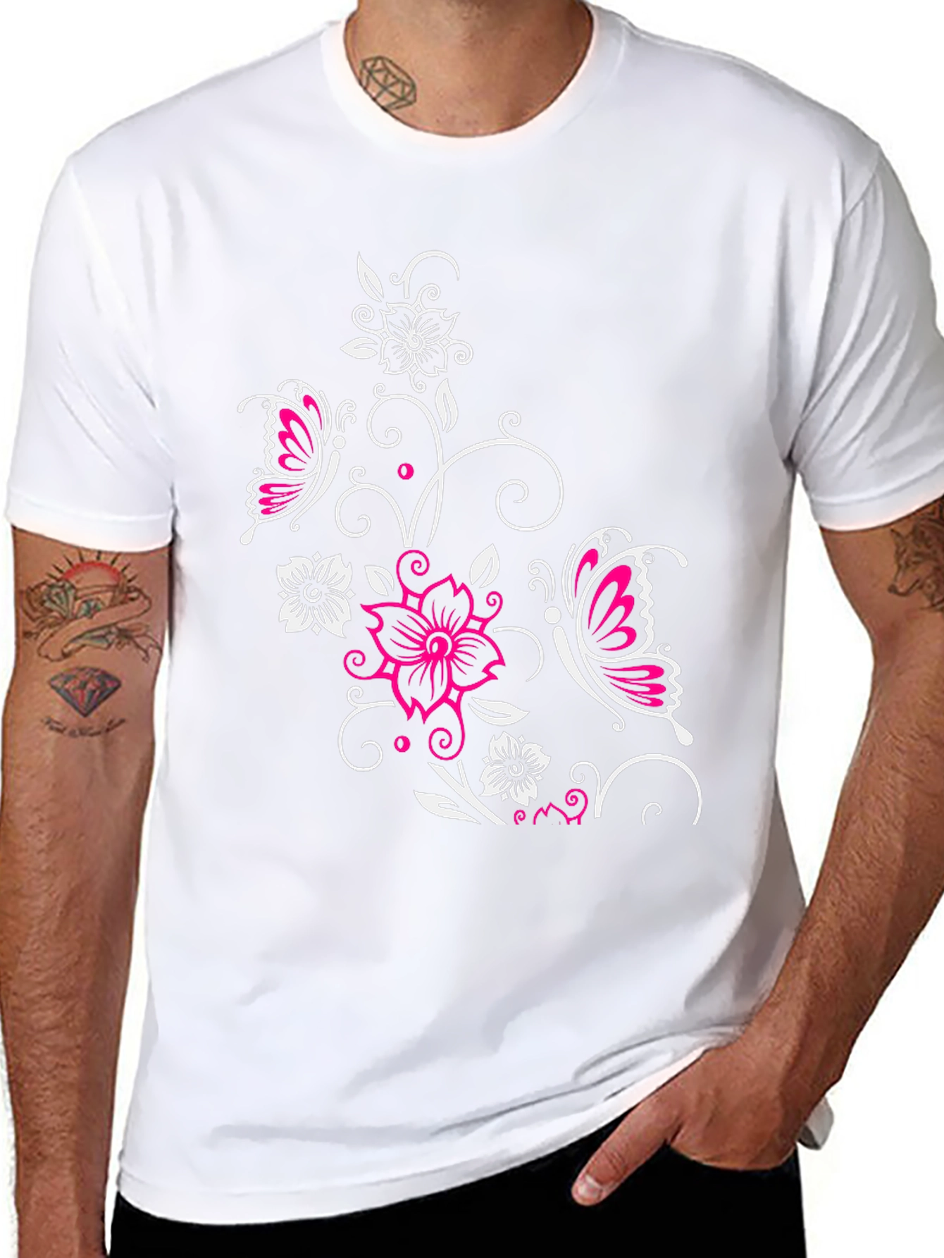 Floral Butterfly Graphic Black T-Shirt