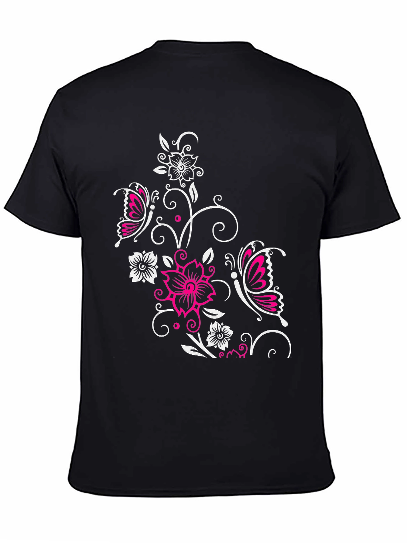 Floral Butterfly Graphic Black T-Shirt