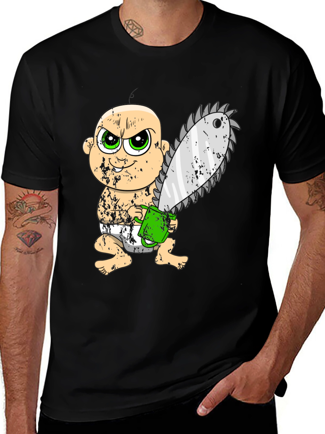 Baby with Chainsaw Graphic T-Shirt