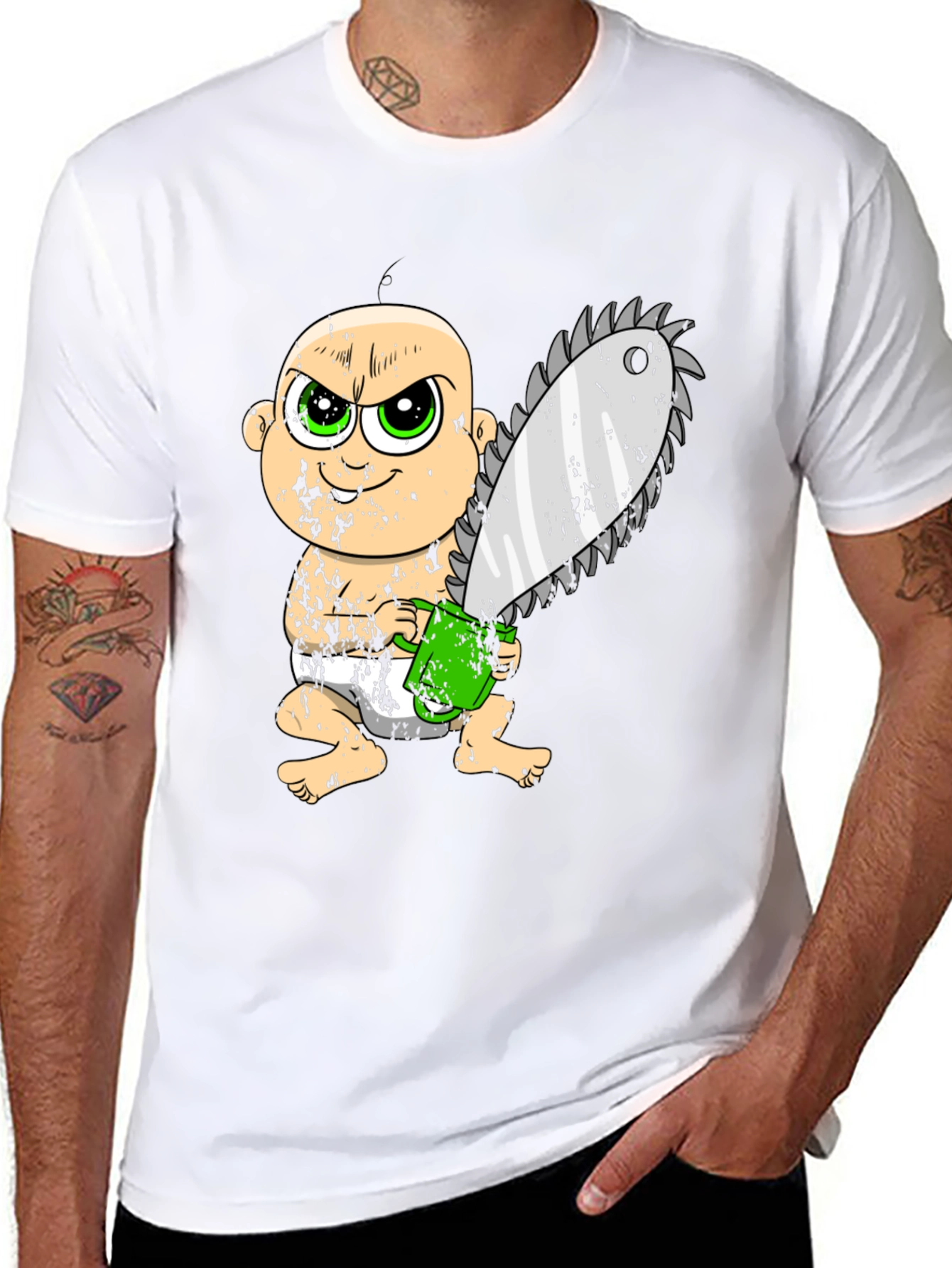 Baby with Chainsaw Graphic T-Shirt