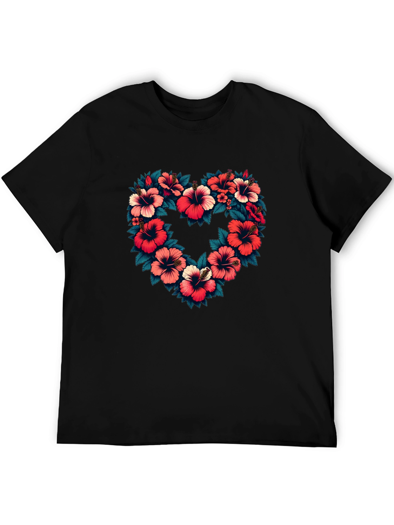 Floral Heart Graphic Black T-Shirt