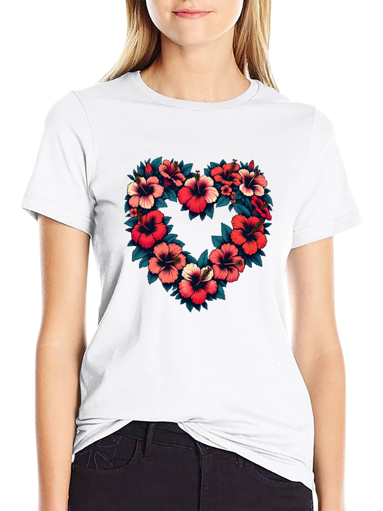 Floral Heart Graphic Black T-Shirt