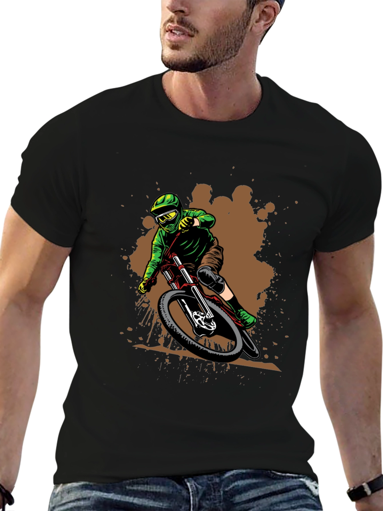 Mountain Biker Graphic Tee - Black Cotton Shirt