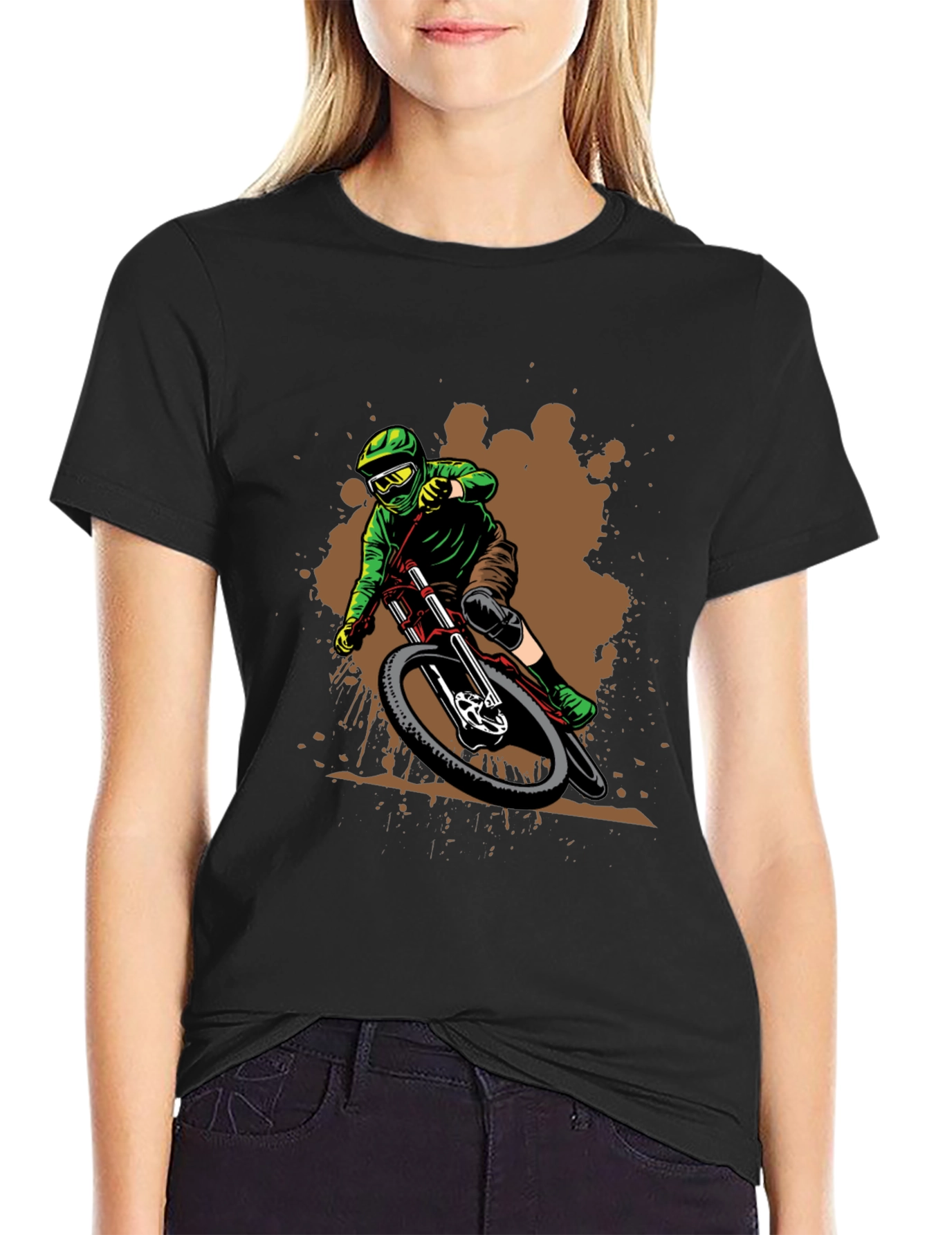 Mountain Biker Graphic Tee - Black Cotton Shirt