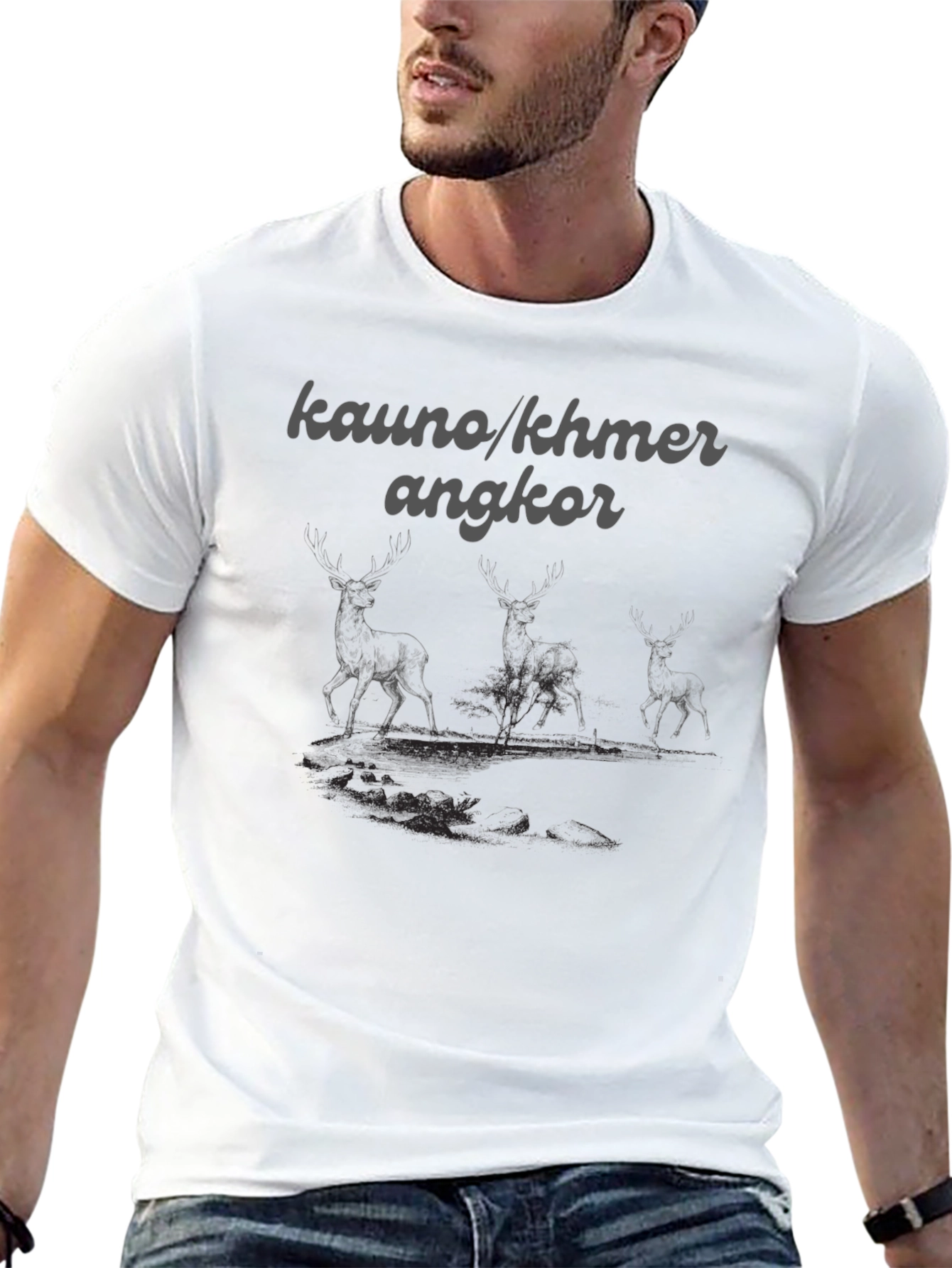 Kauno Khmer Angkor Deer Graphic T-Shirt