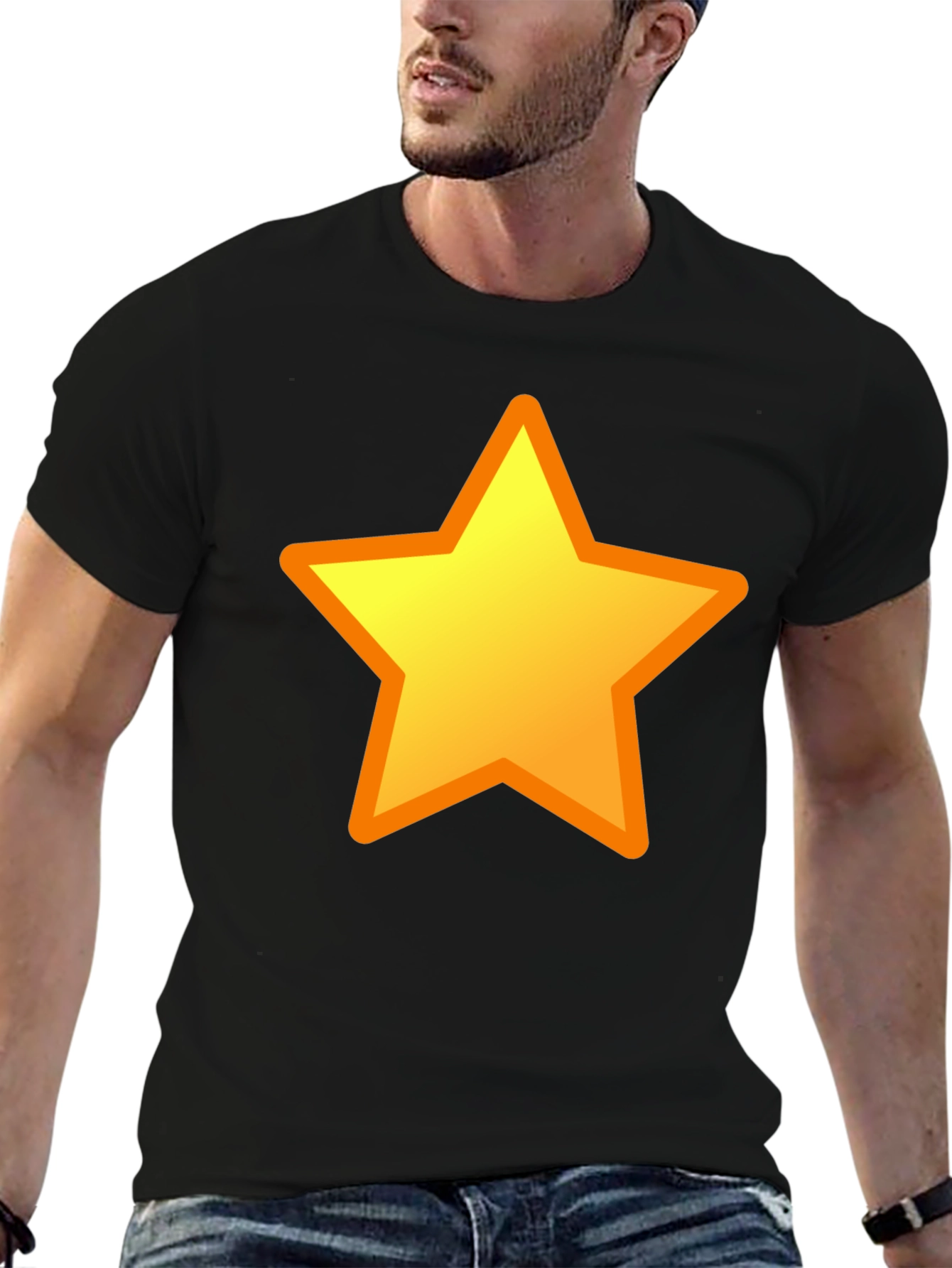 Black T-Shirt with Yellow Star Design
