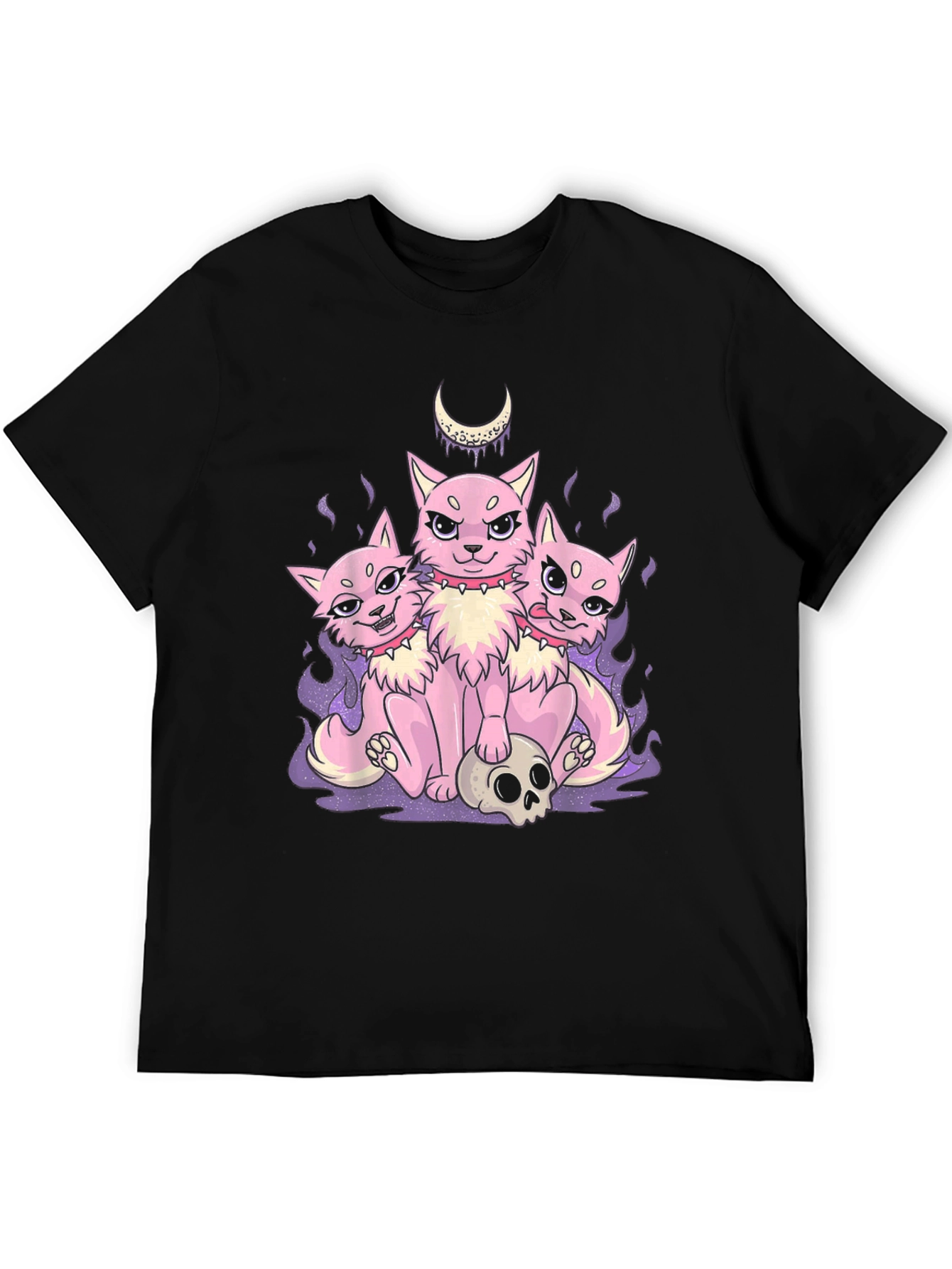 Three-Headed Cat Skull Graphic T-Shirt