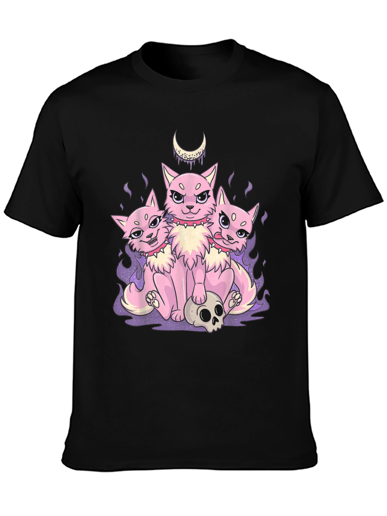 Three-Headed Cat Skull Graphic T-Shirt