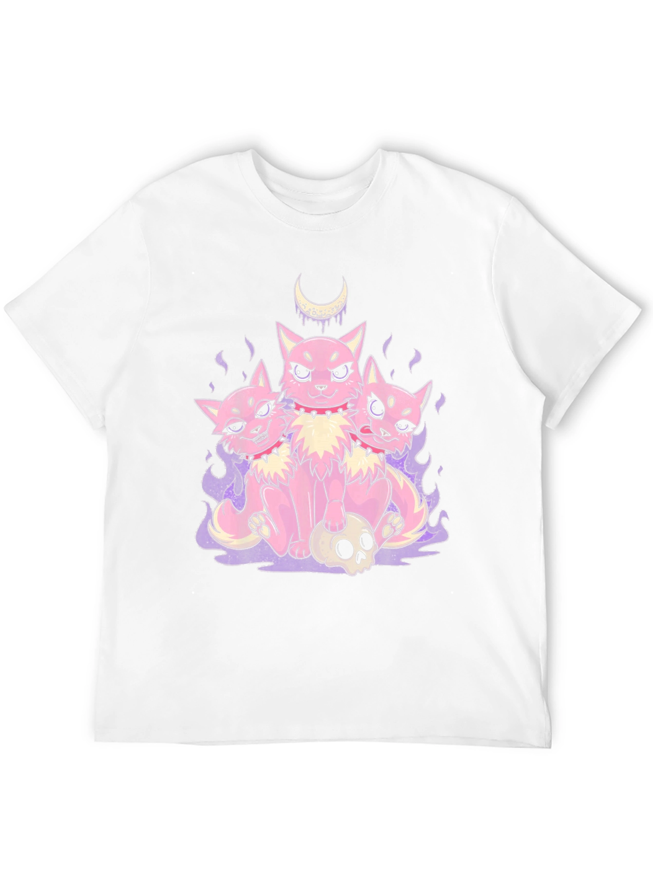 Three-Headed Cat Skull Graphic T-Shirt
