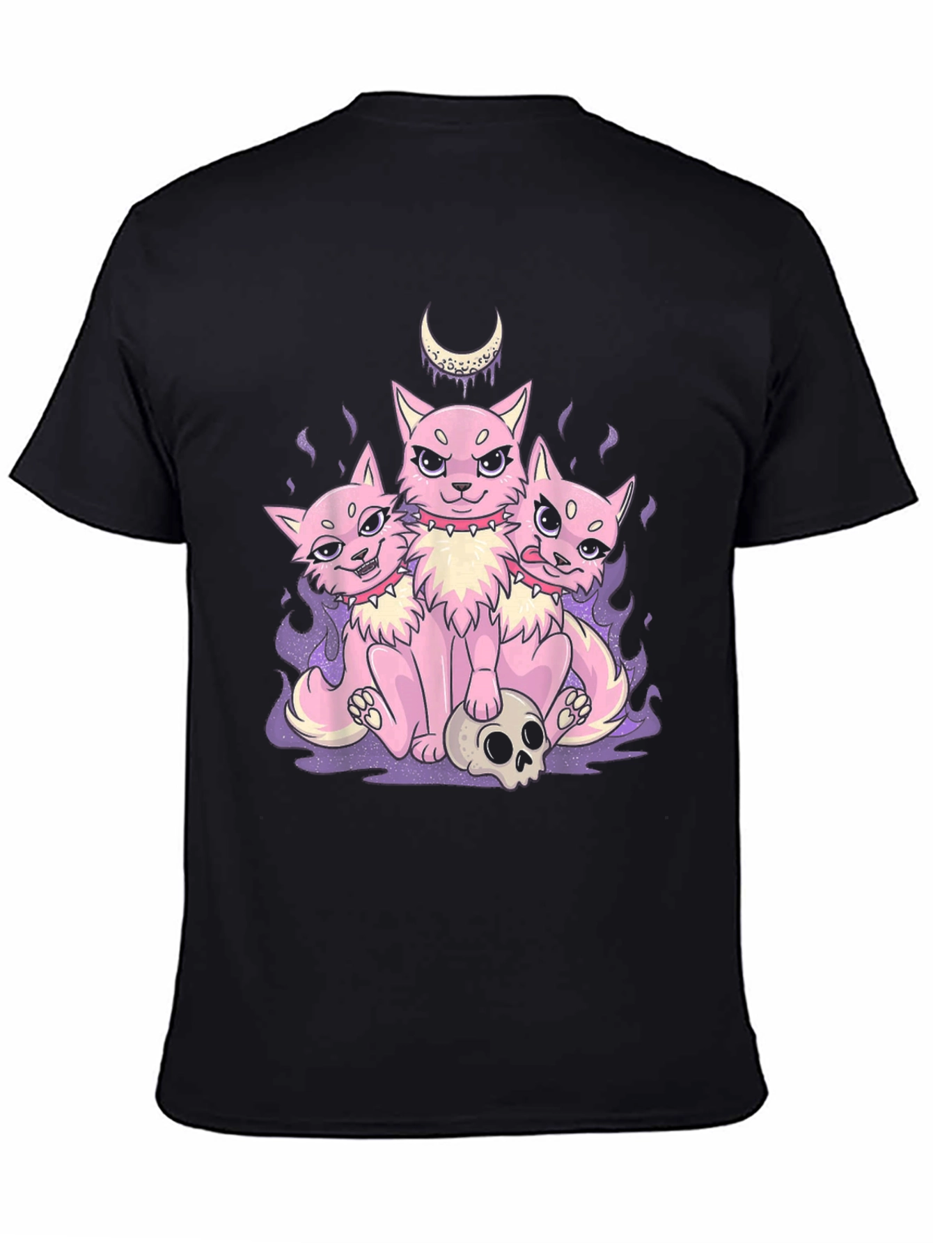 Three-Headed Cat Skull Graphic T-Shirt