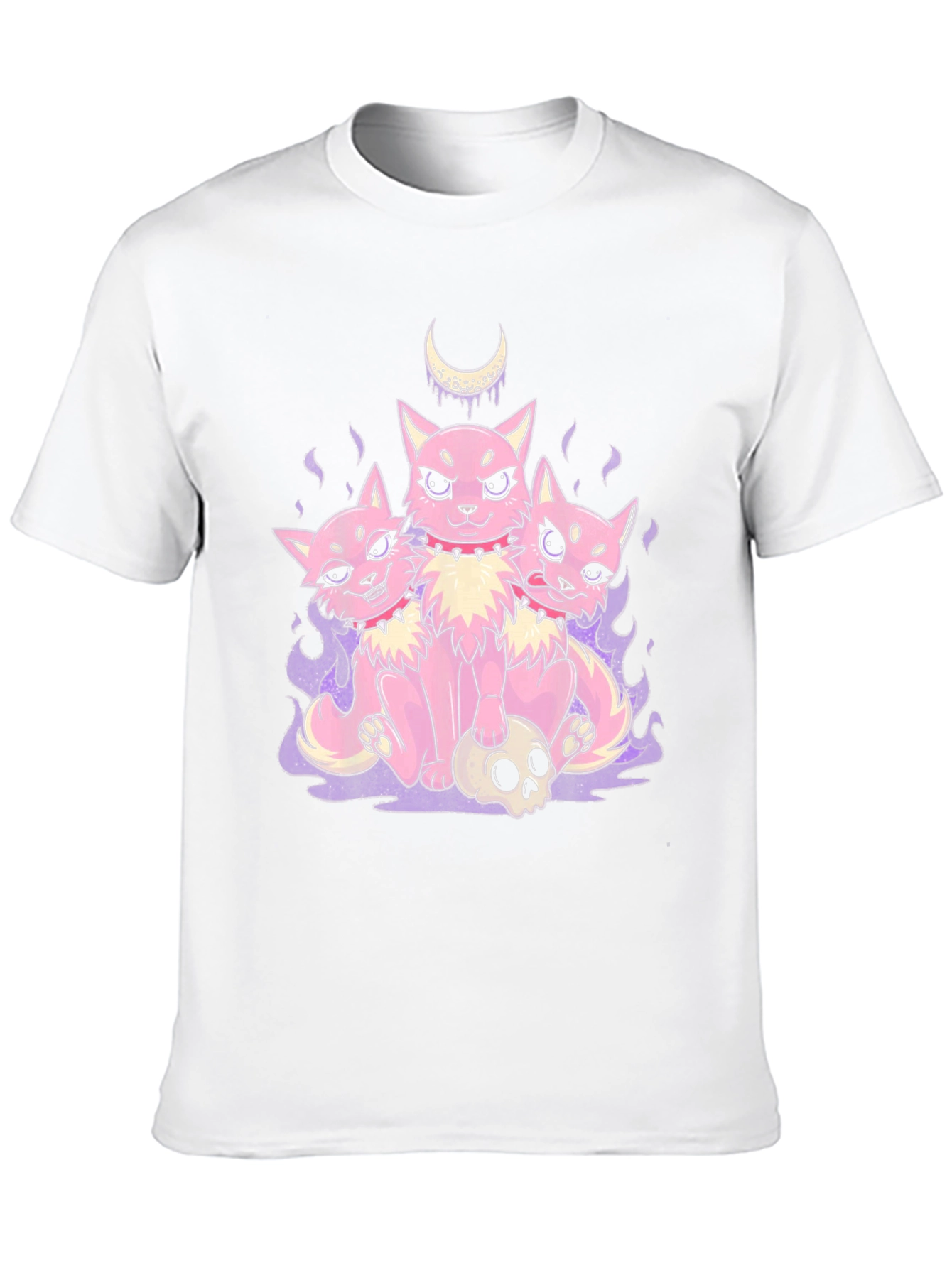 Three-Headed Cat Skull Graphic T-Shirt