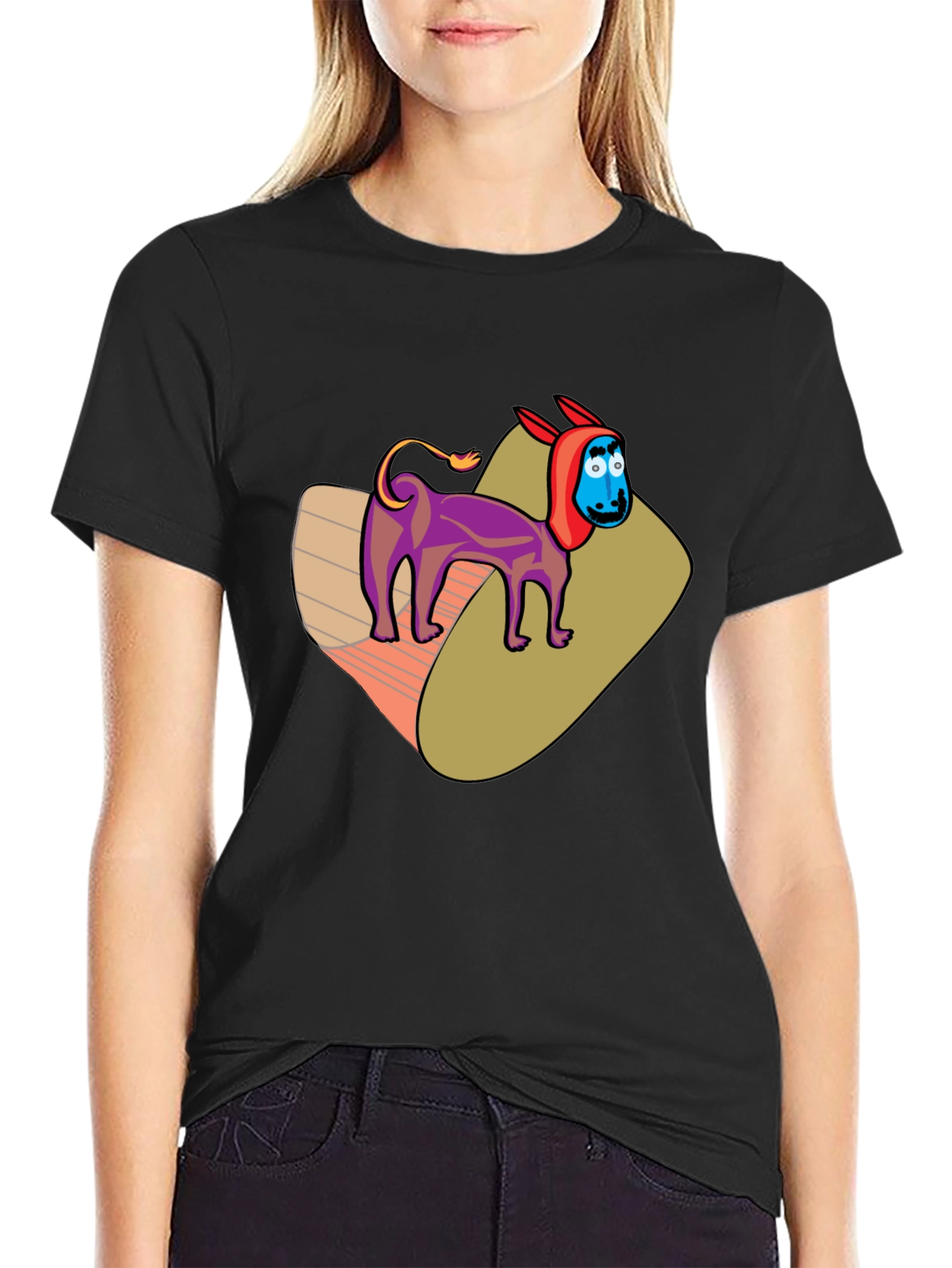 Cartoon Donkey Graphic Tee - Novelty Black T-Shirt