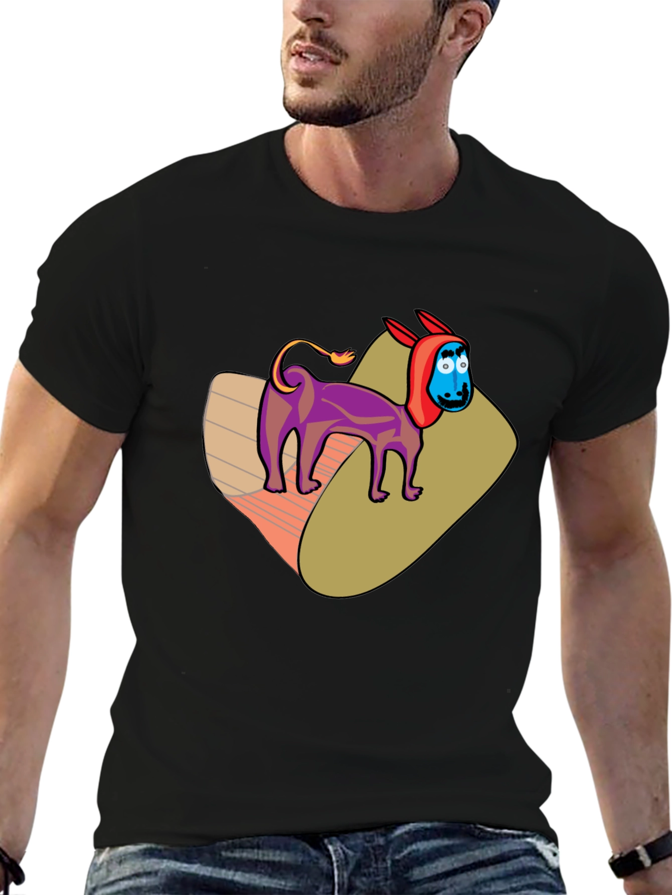 Cartoon Donkey Graphic Tee - Novelty Black T-Shirt