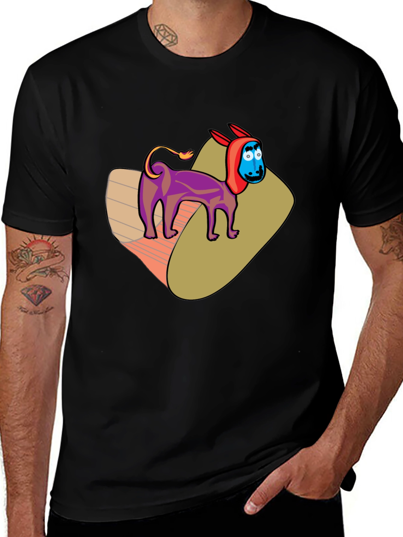 Cartoon Donkey Graphic Tee - Novelty Black T-Shirt