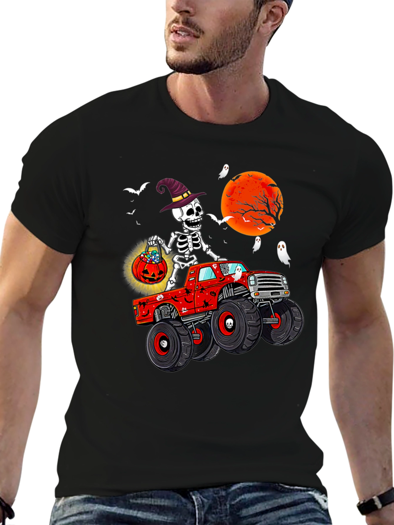 Halloween Skeleton Monster Truck T-Shirt