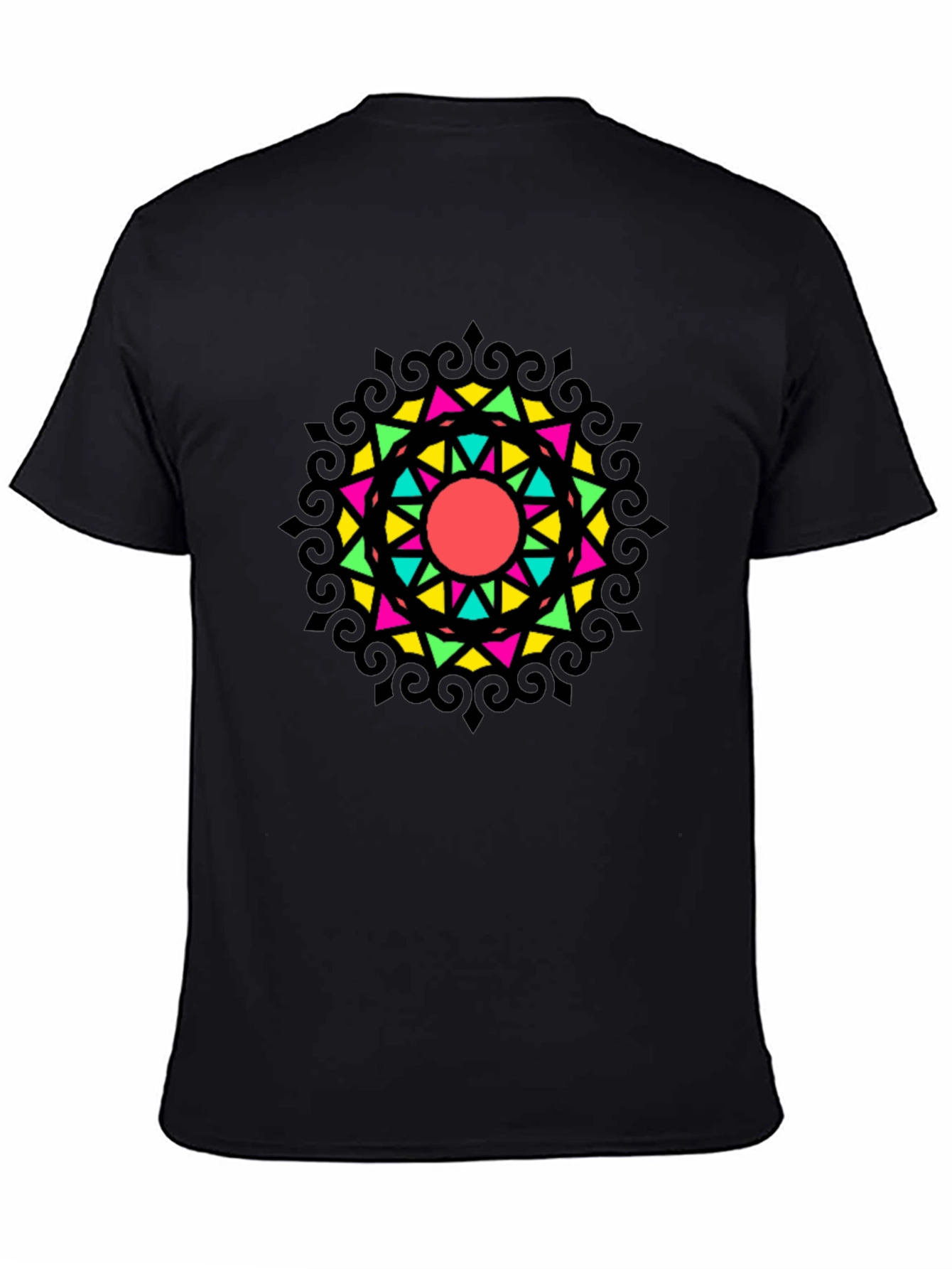 Geometric Mandala Graphic Print Black Tee