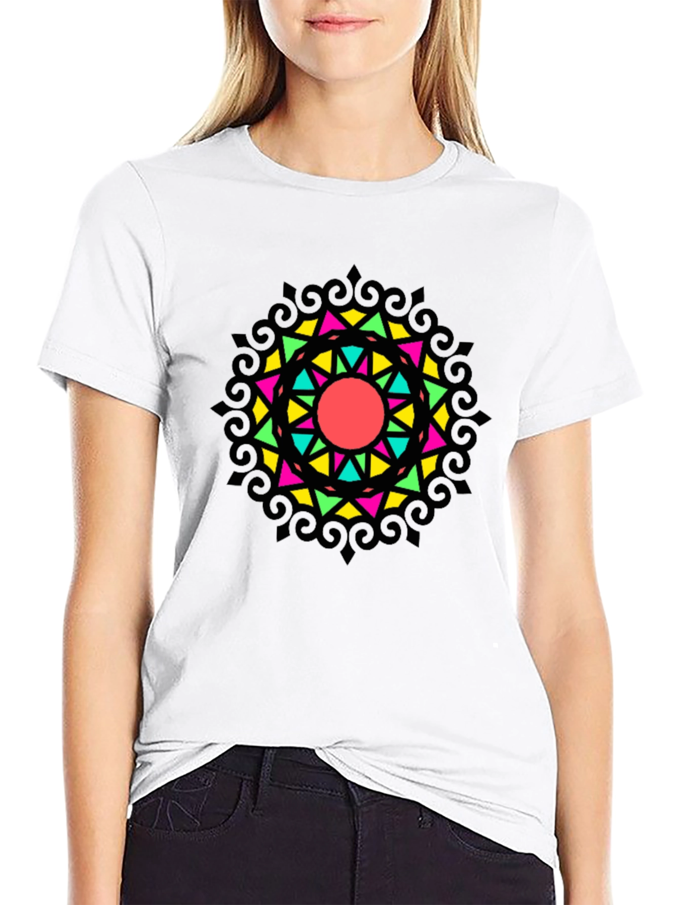 Geometric Mandala Graphic Print Black Tee