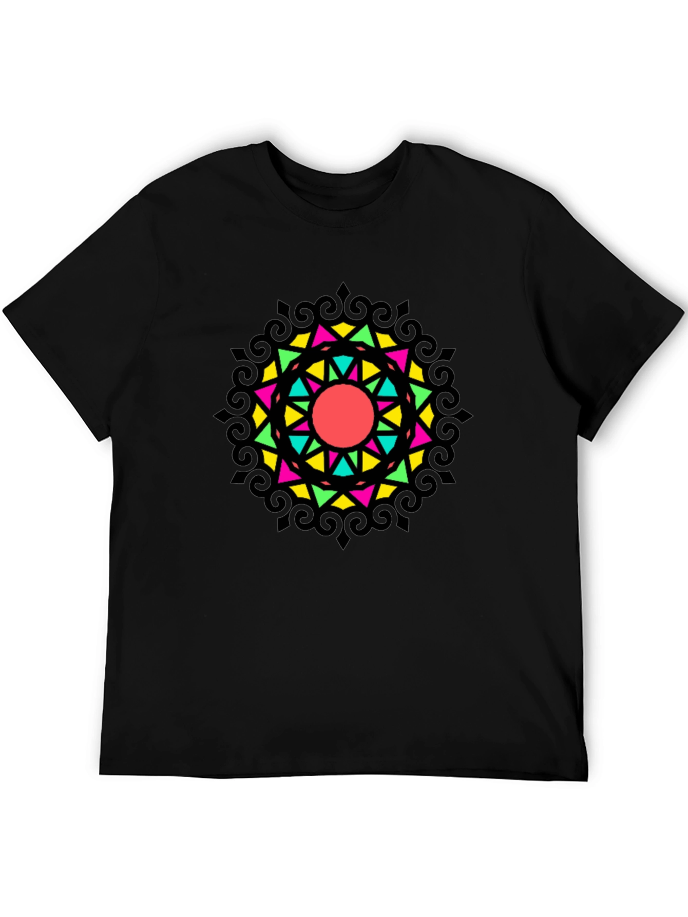 Geometric Mandala Graphic Print Black Tee