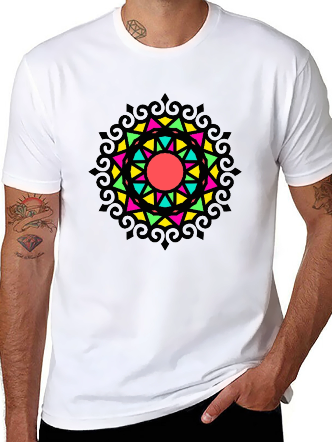 Geometric Mandala Graphic Print Black Tee