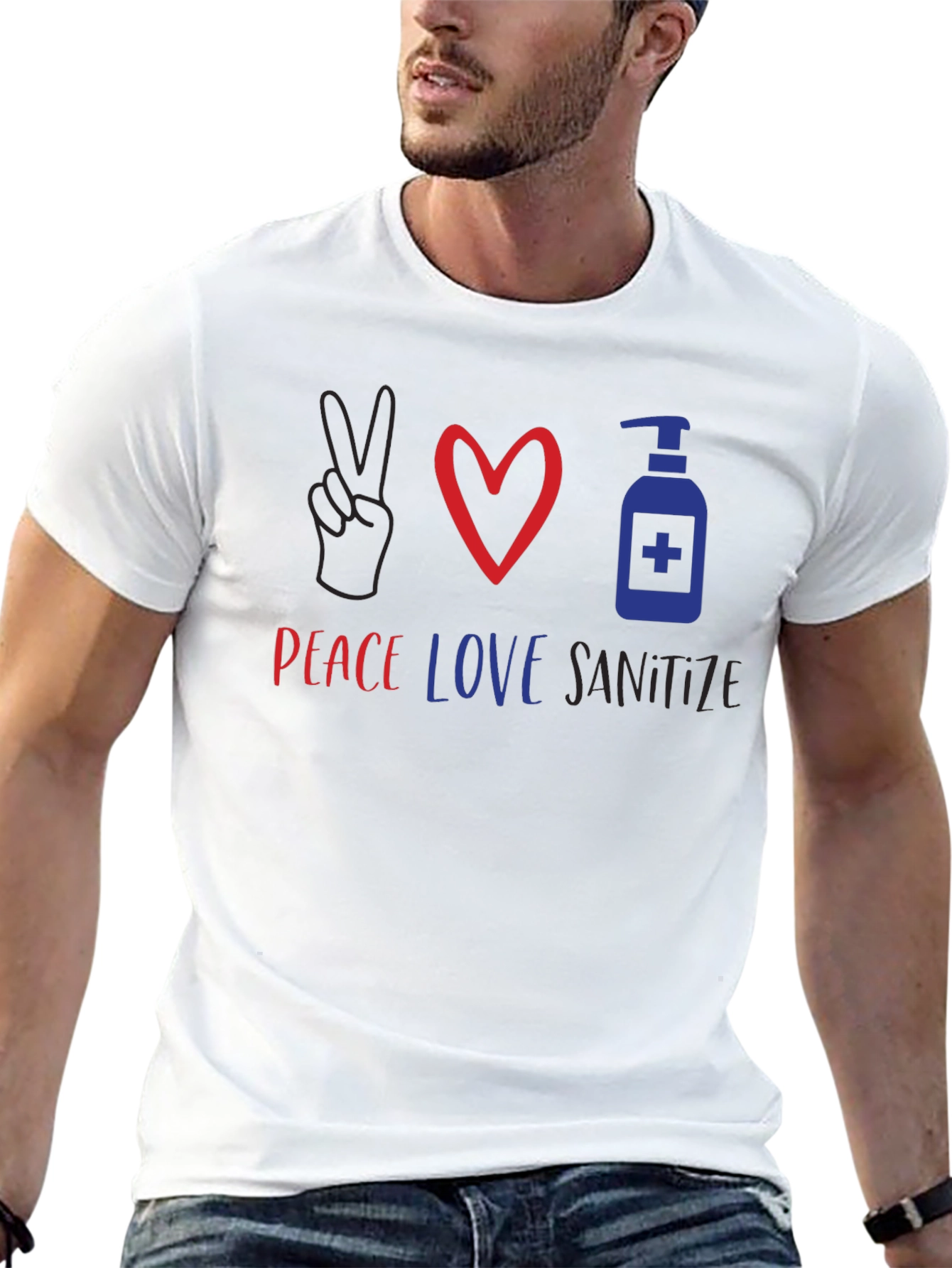 Peace Love Sanitize Graphic Tee - Unisex Black T-Shirt